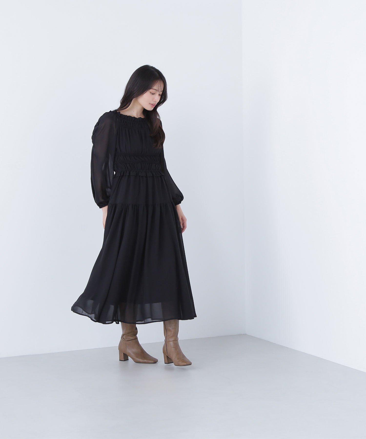  「シャーリングシアーワンピース」|ワンピース|