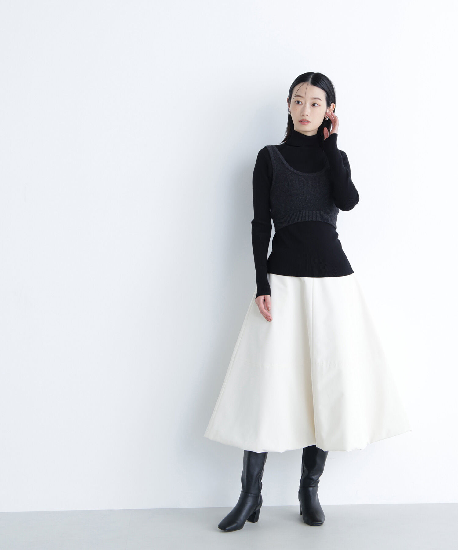  「中綿フレアスカート」|スカート|オフホワイト1