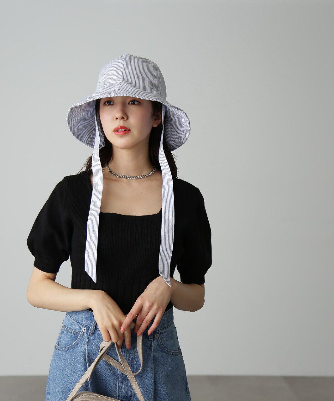  「スクエアネックボリュームスリーブ半袖ニット」|ニット・セーター|