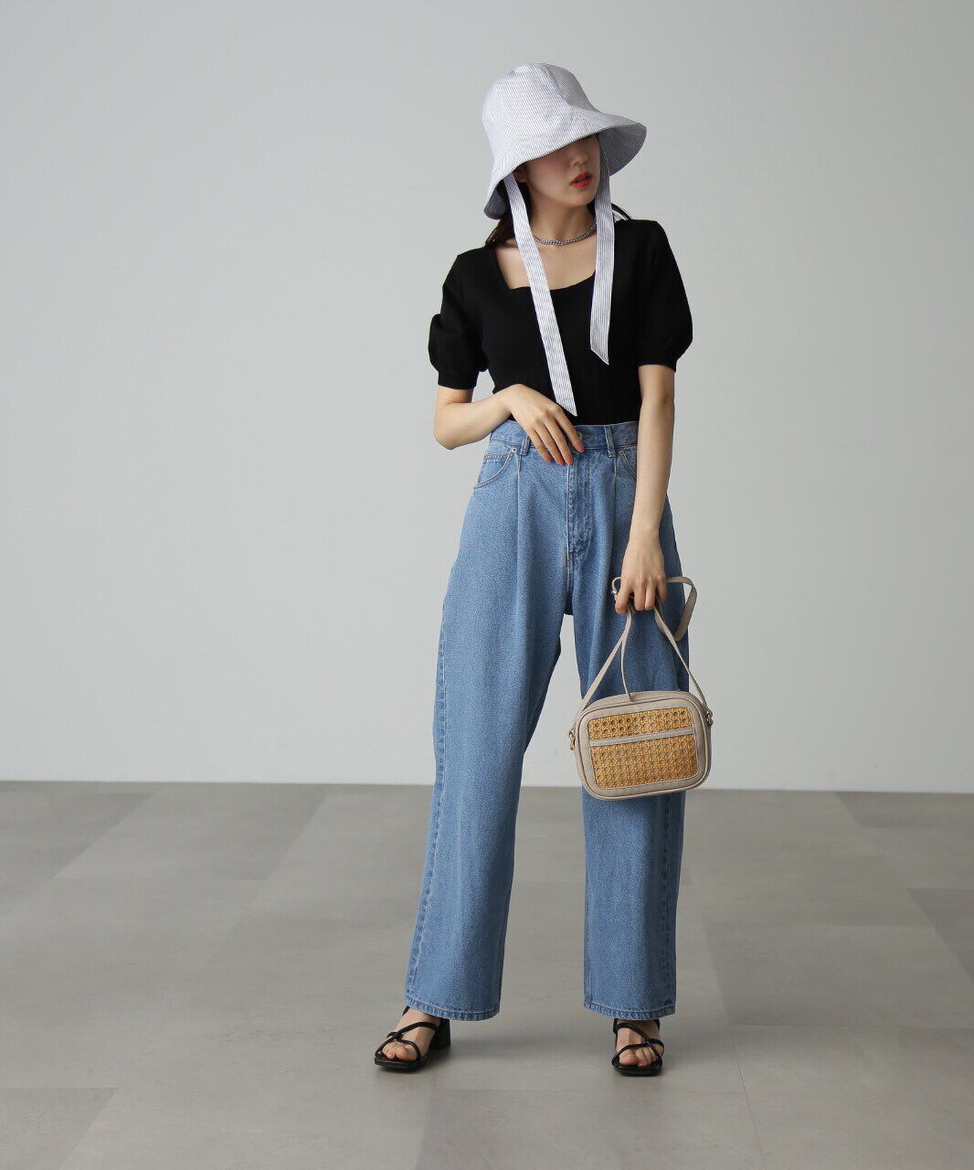  「スクエアネックボリュームスリーブ半袖ニット」|ニット・セーター|