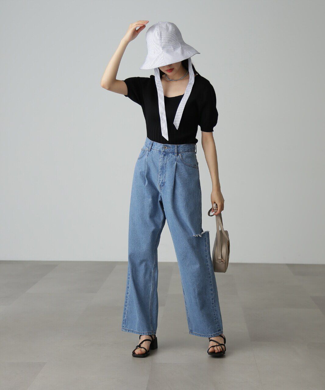  「スクエアネックボリュームスリーブ半袖ニット」|ニット・セーター|