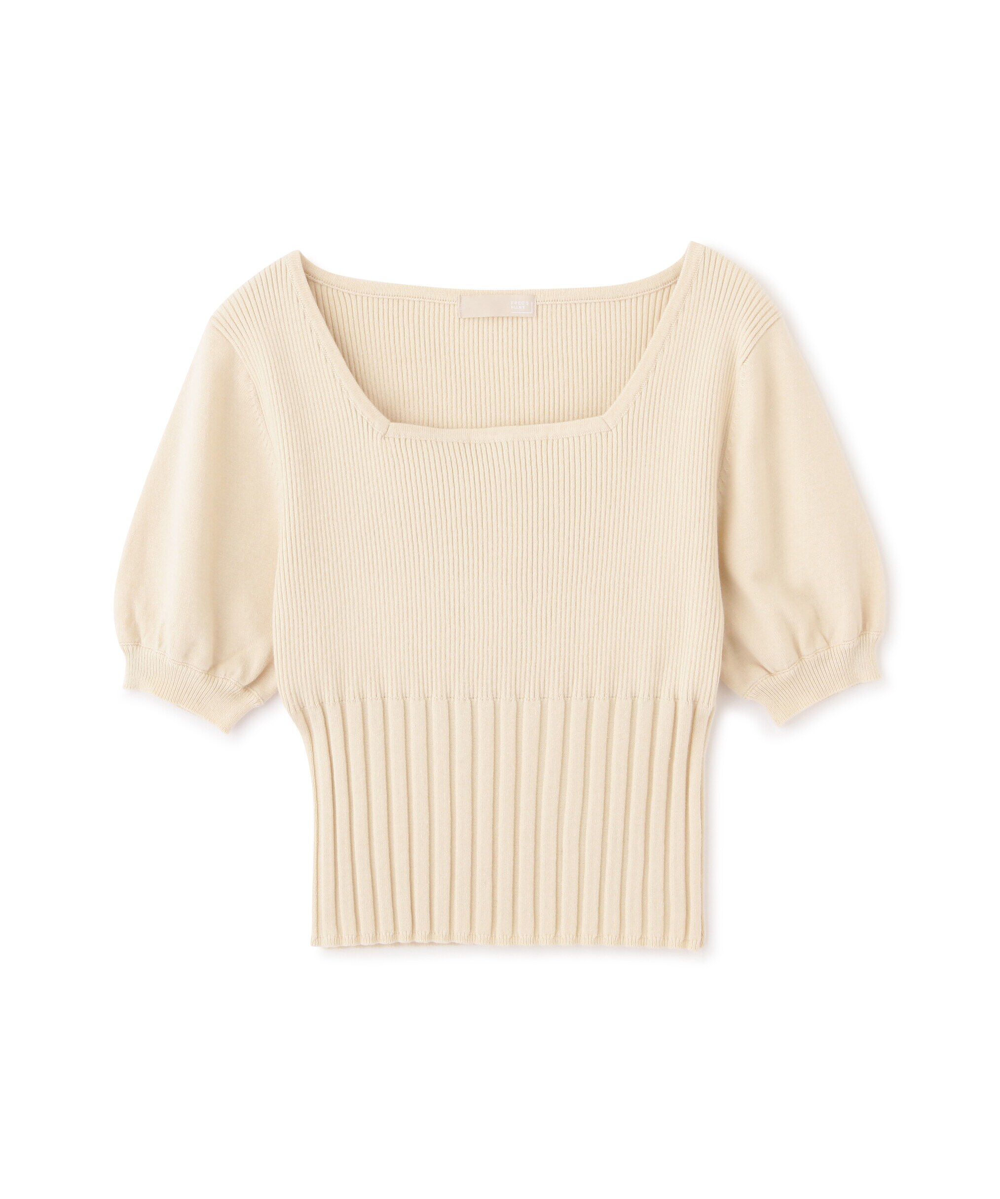  「スクエアネックボリュームスリーブ半袖ニット」|ニット・セーター|