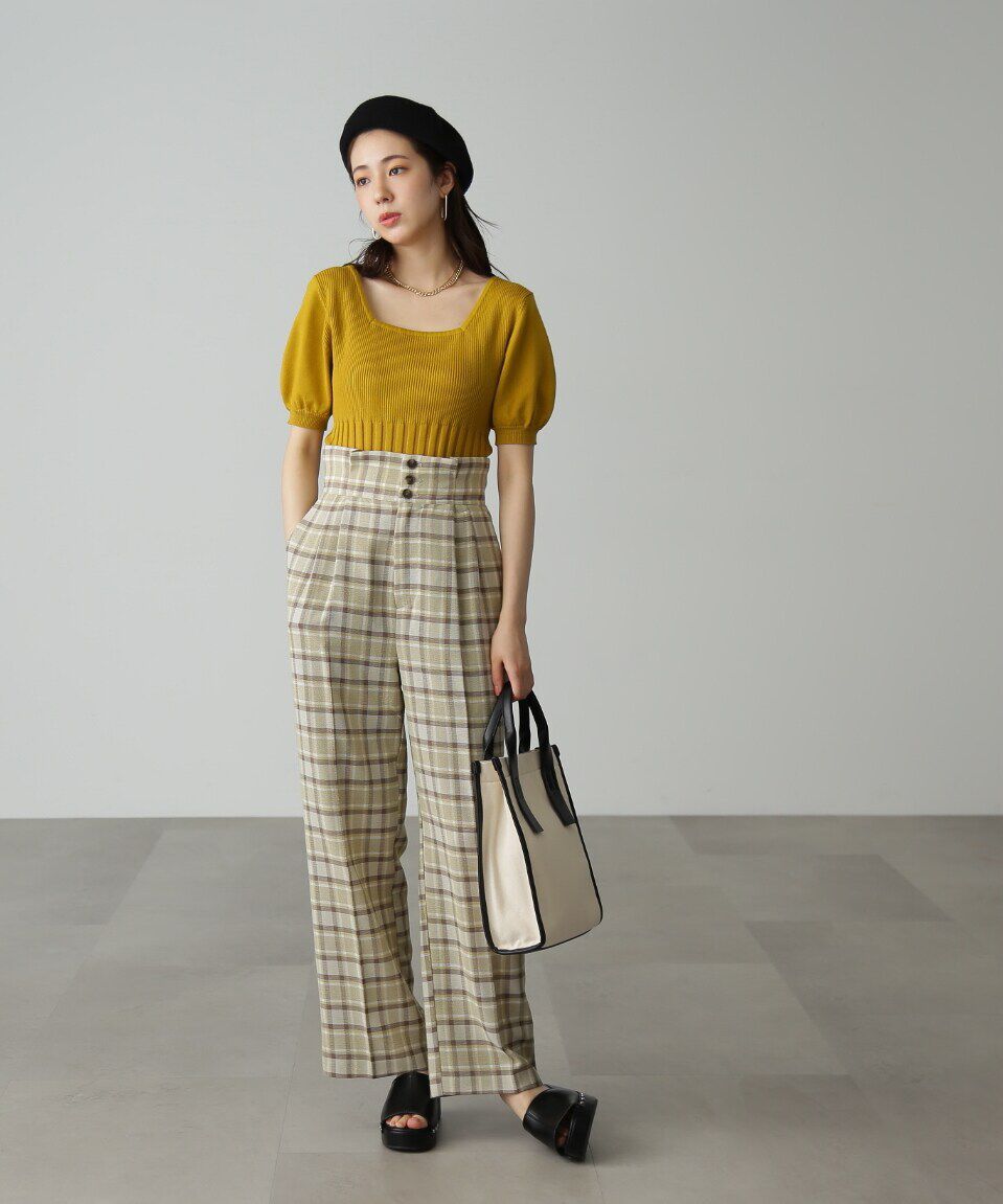  「スクエアネックボリュームスリーブ半袖ニット」|ニット・セーター|