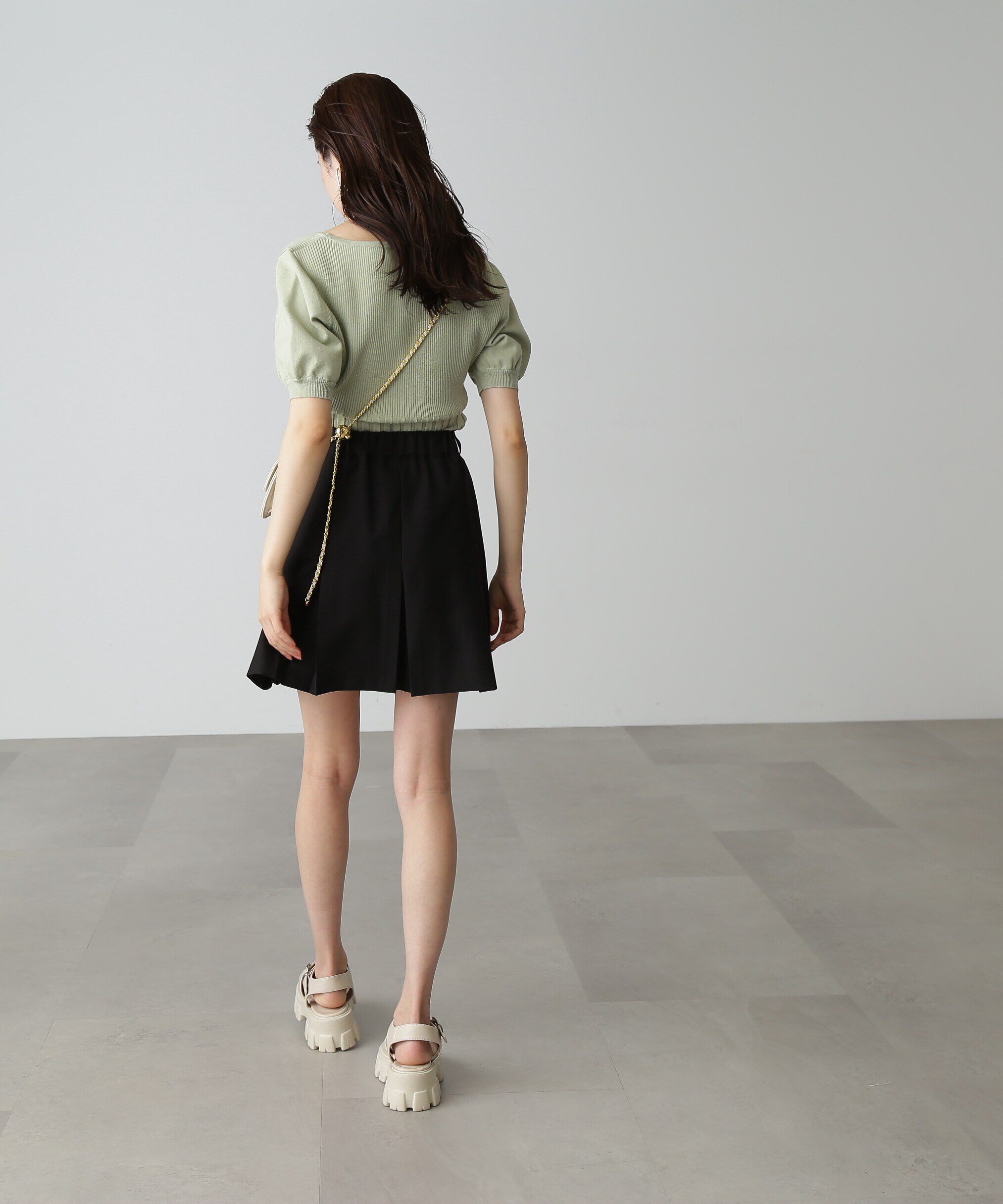  「スクエアネックボリュームスリーブ半袖ニット」|ニット・セーター|