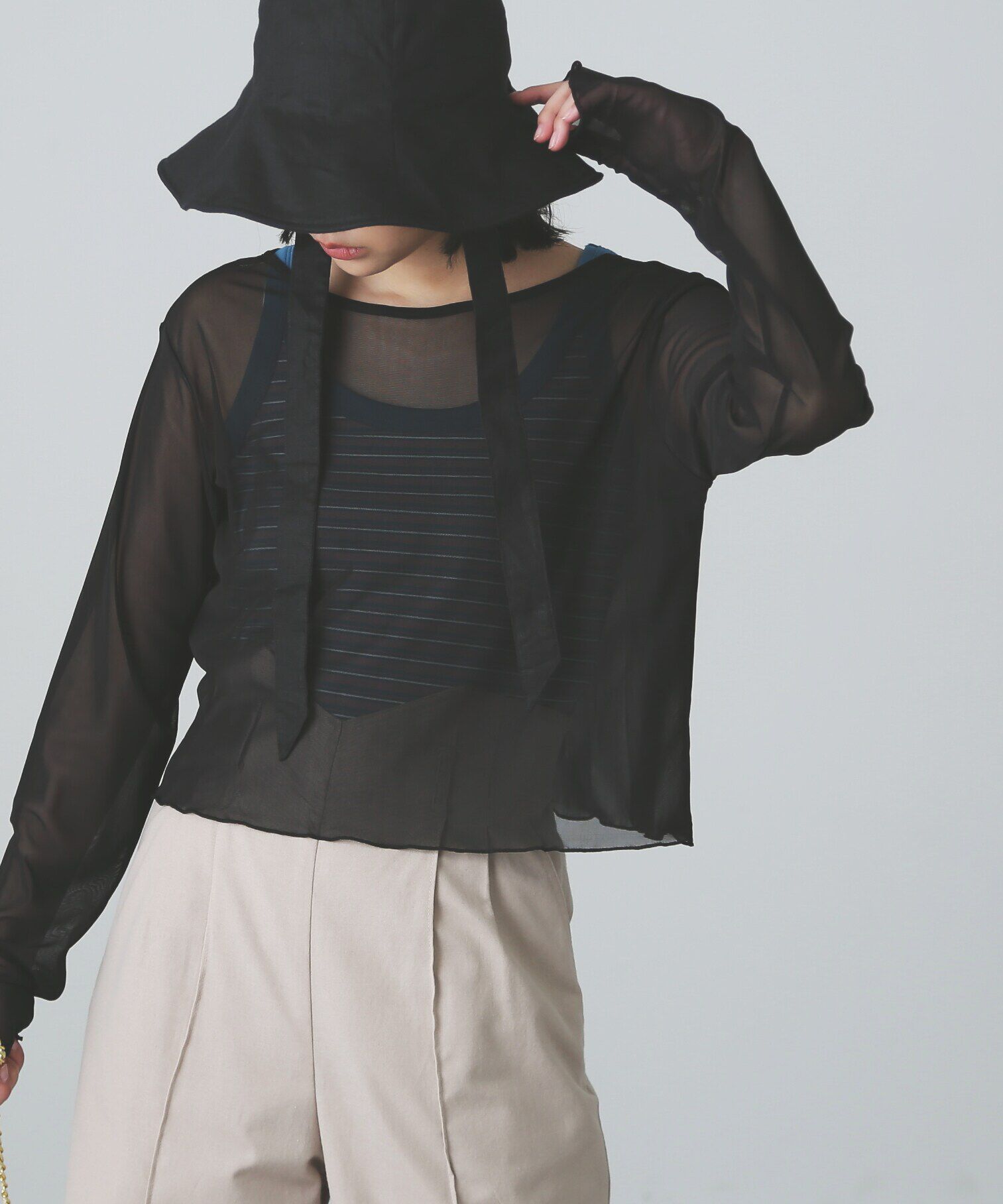  「前後2WAYチュールシアーカーディガン」|Tシャツ・カットソー|ブラック