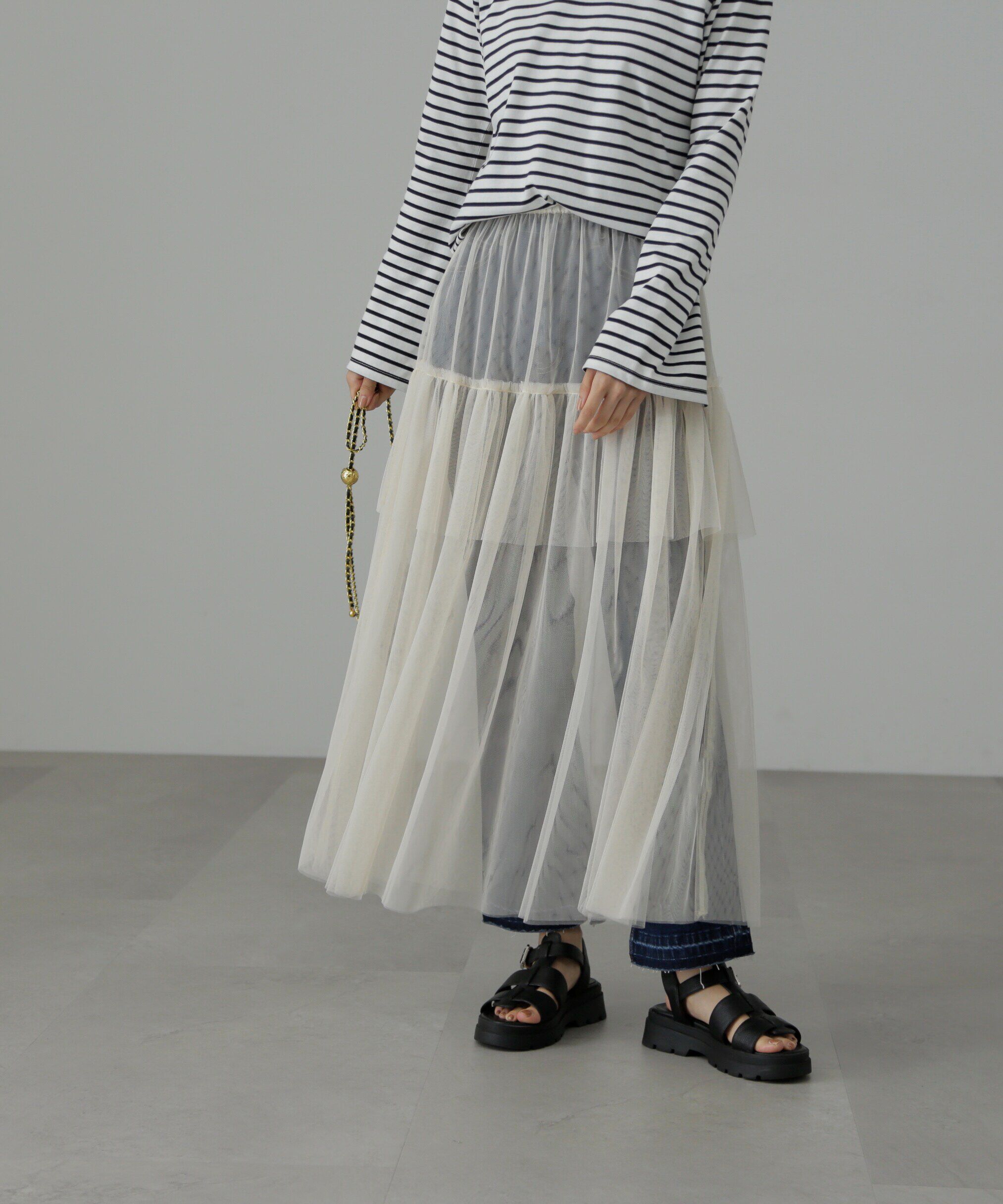  「チュールティアードマキシスカート」|スカート|