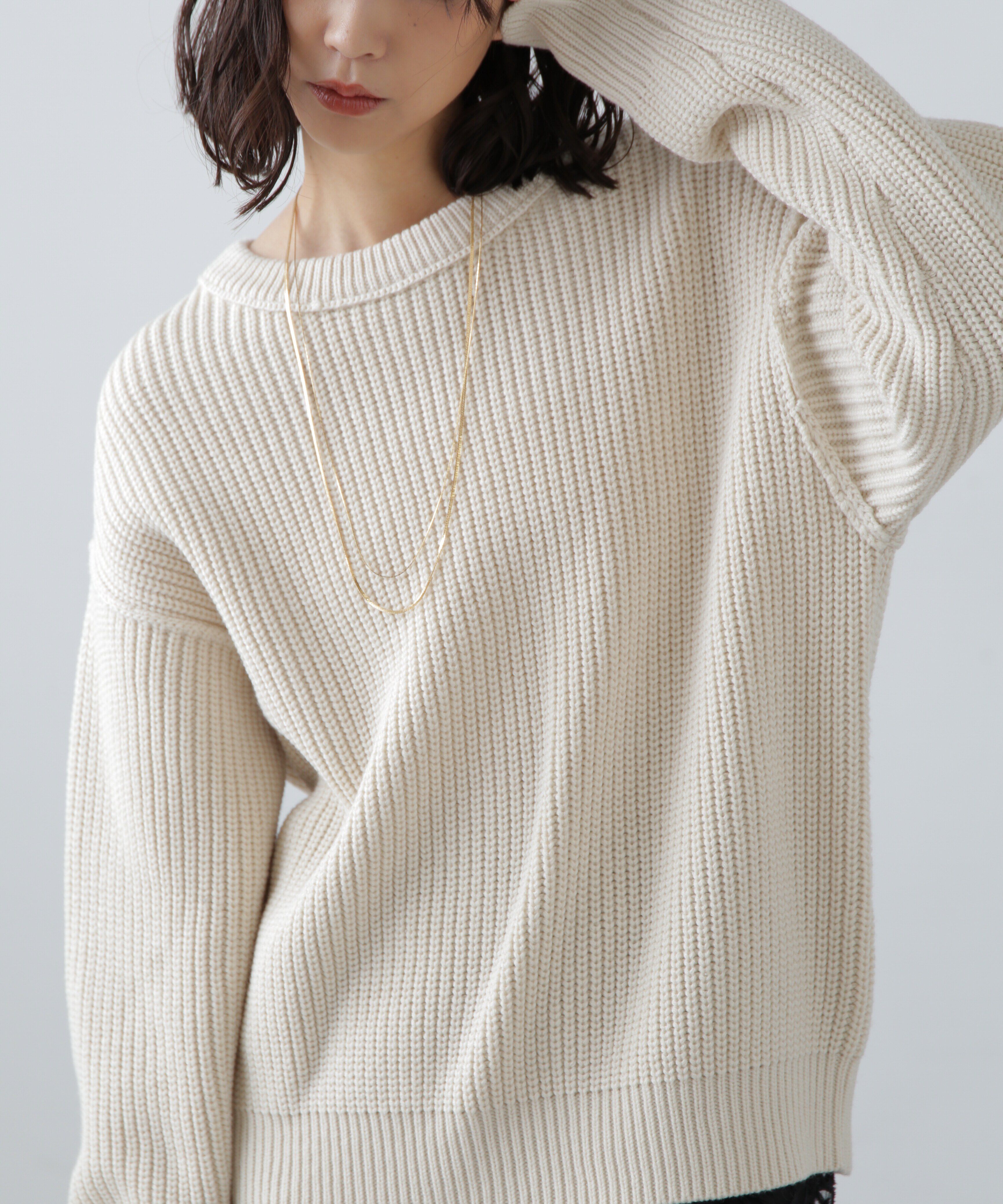  「畦チュニック丈ニット」|ニット・セーター|オフホワイト