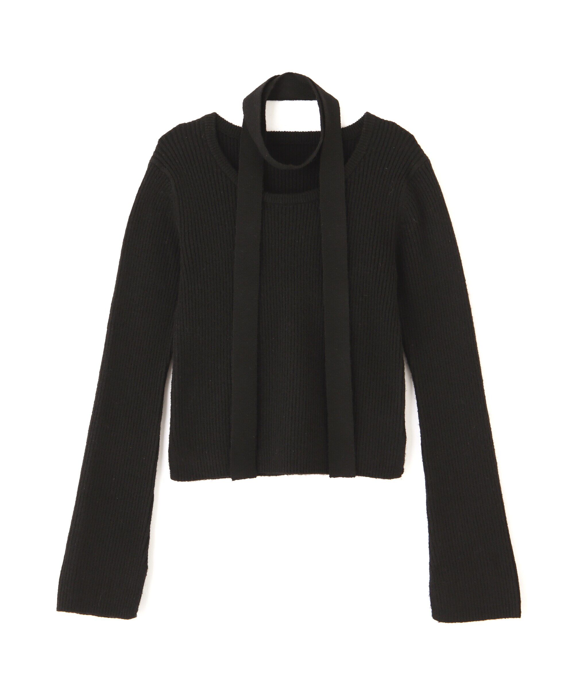  「ボウタイ付きリブニット」|ニット・セーター|