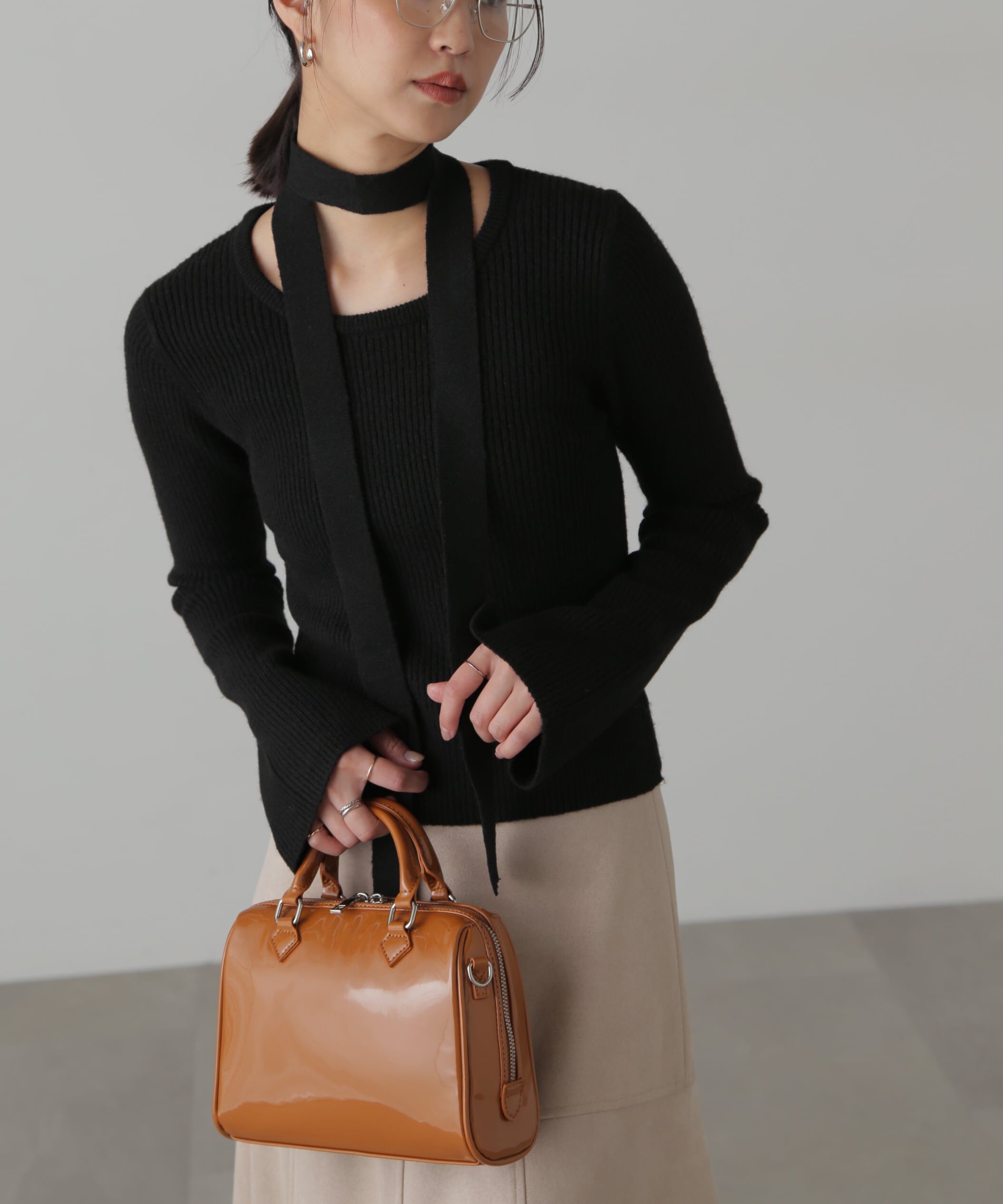  「ボウタイ付きリブニット」|ニット・セーター|