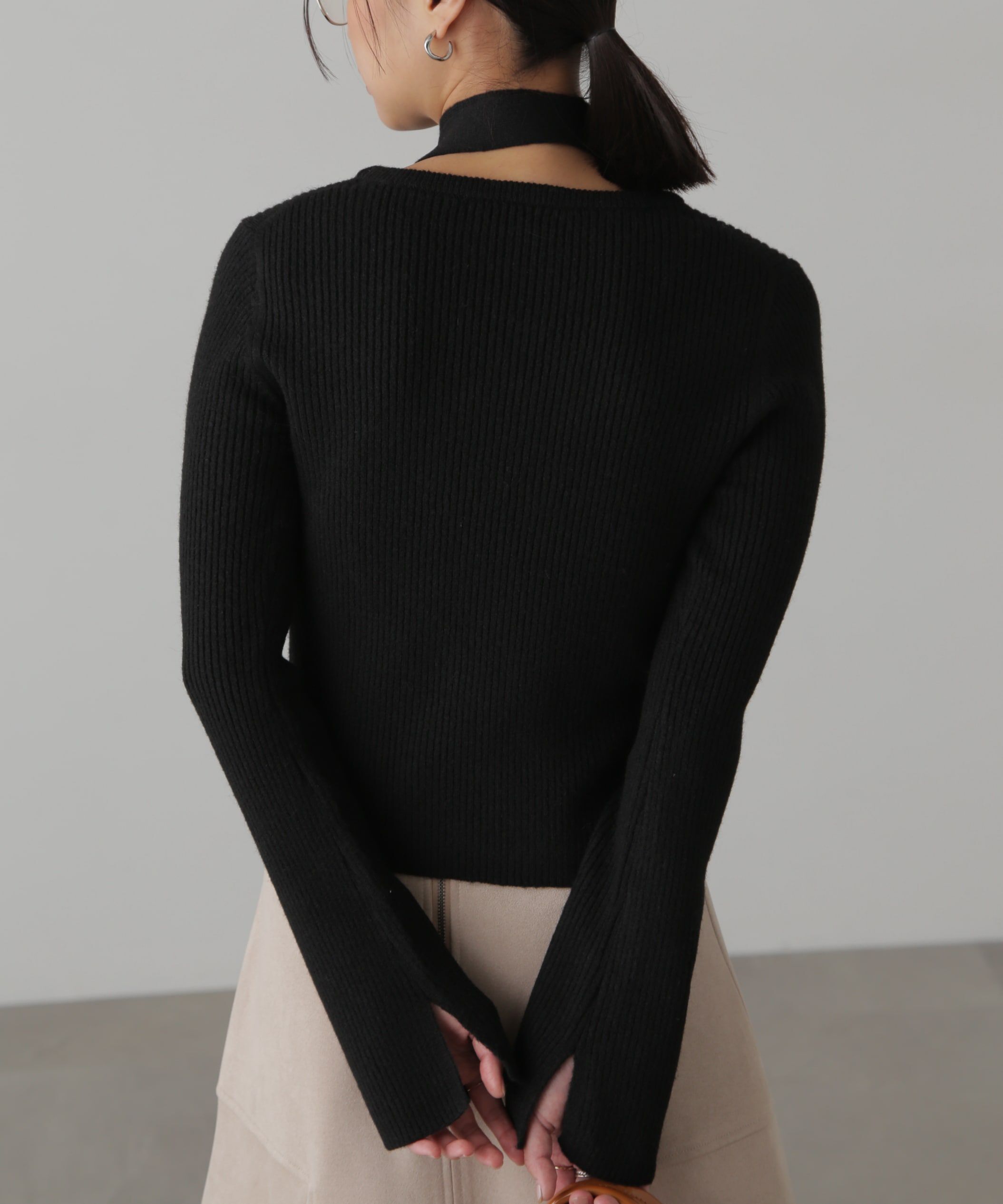  「ボウタイ付きリブニット」|ニット・セーター|