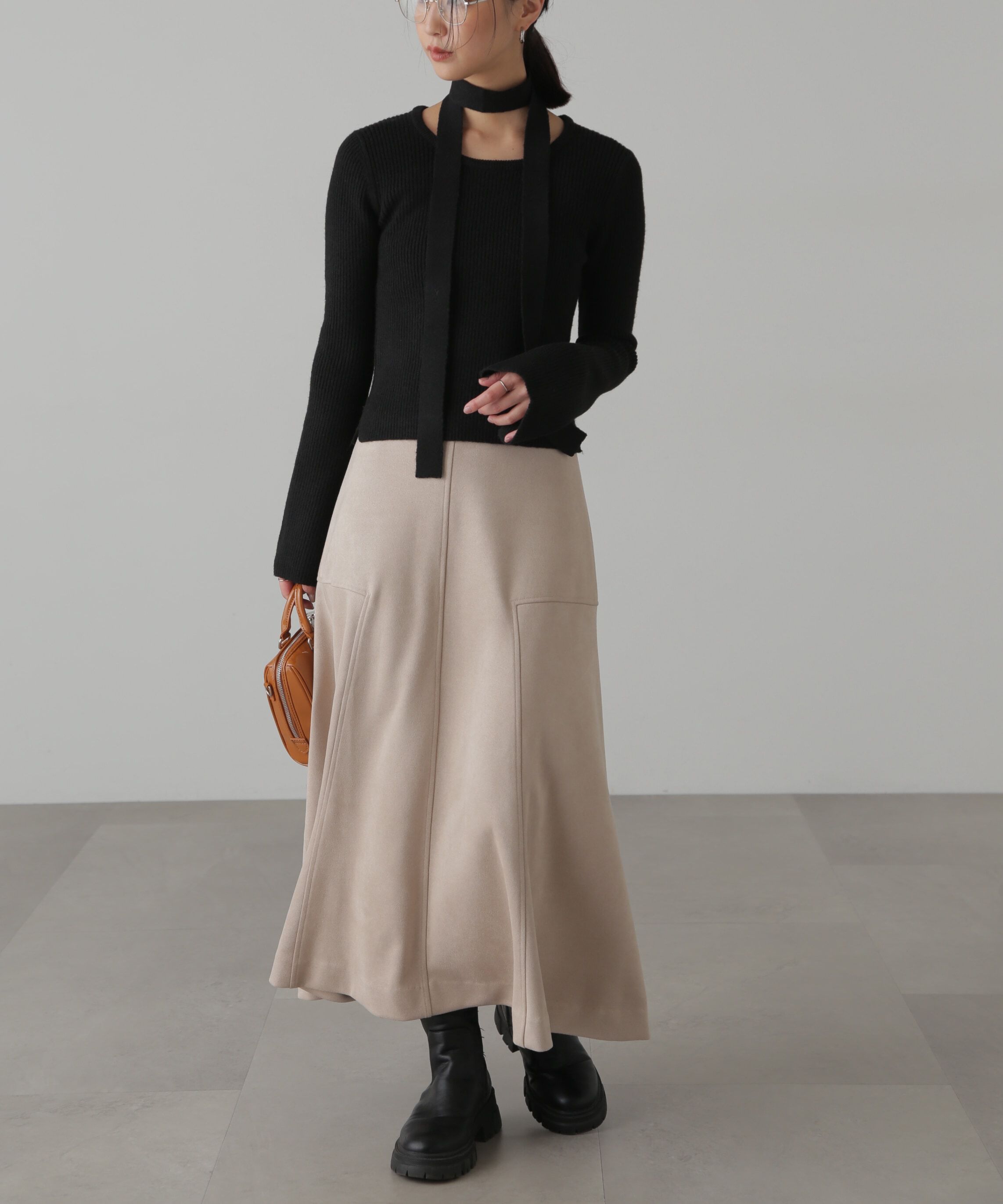  「ボウタイ付きリブニット」|ニット・セーター|