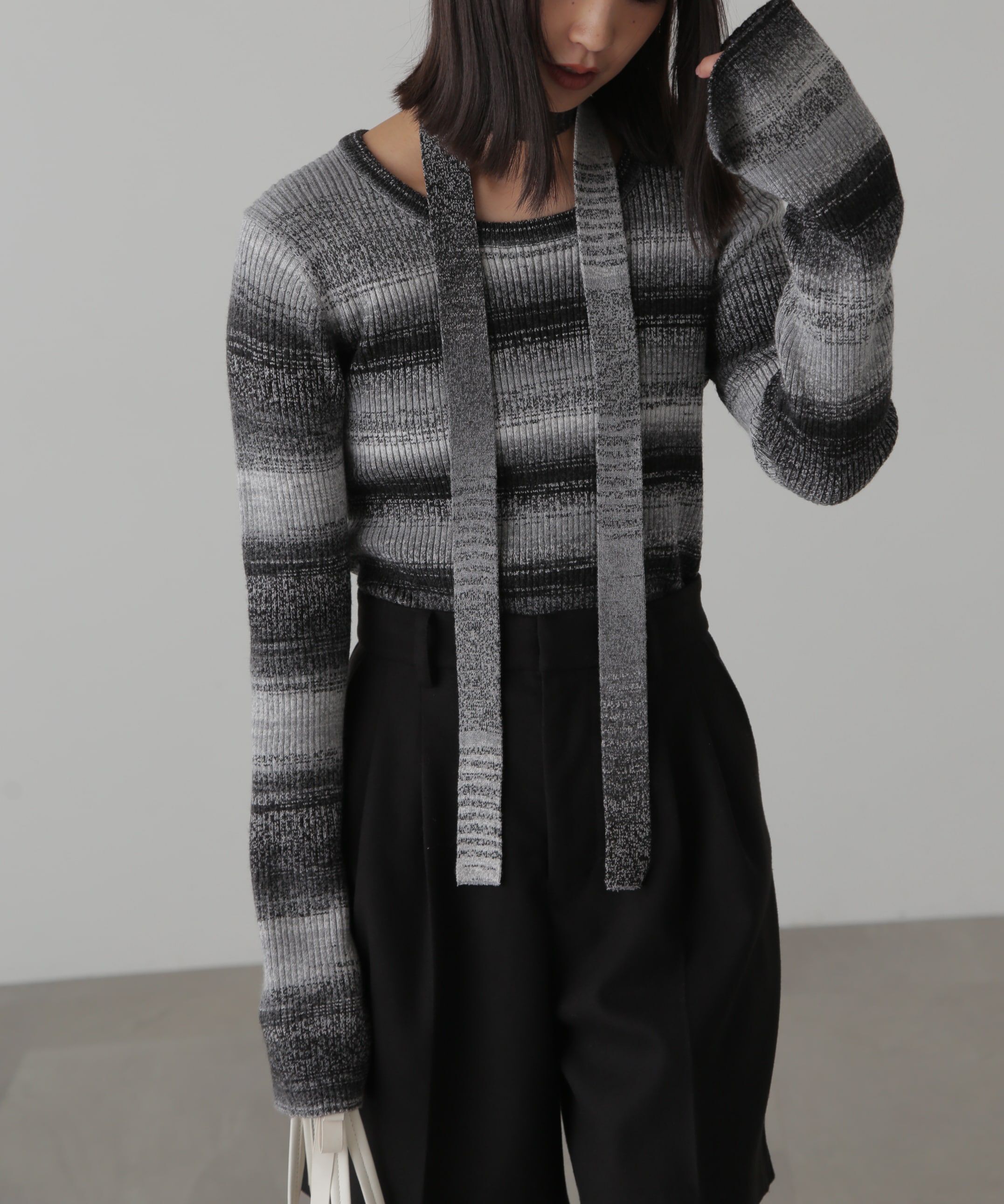  「ボウタイ付きリブニット」|ニット・セーター|