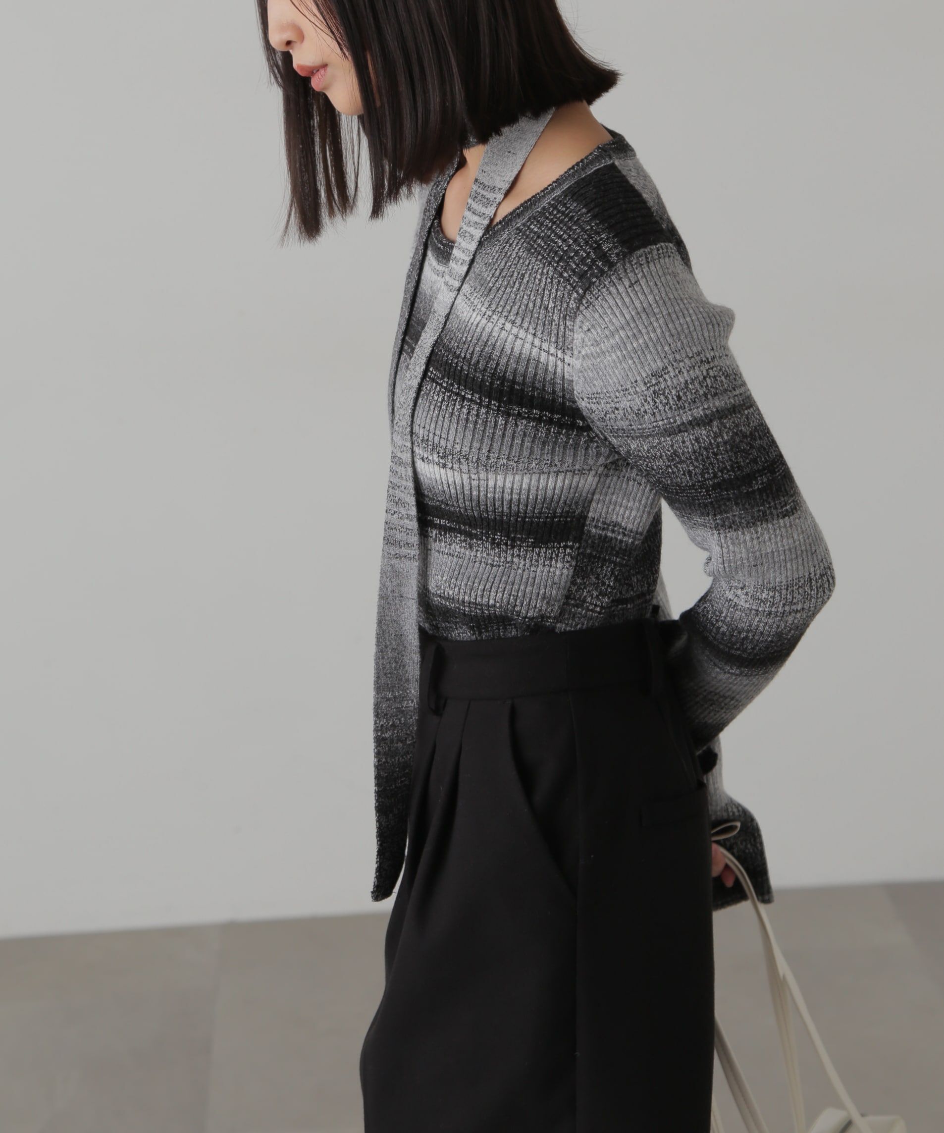  「ボウタイ付きリブニット」|ニット・セーター|