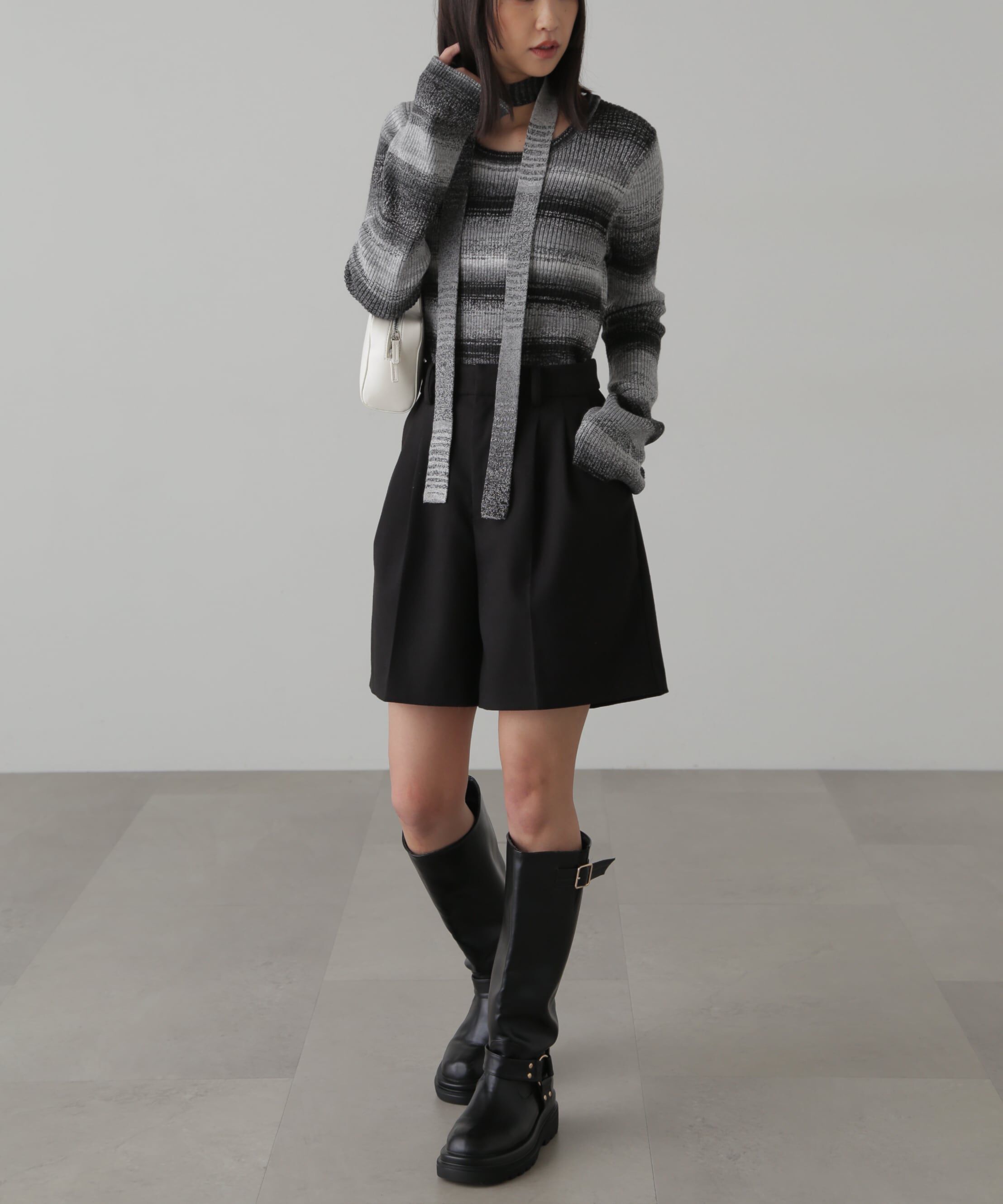  「ボウタイ付きリブニット」|ニット・セーター|