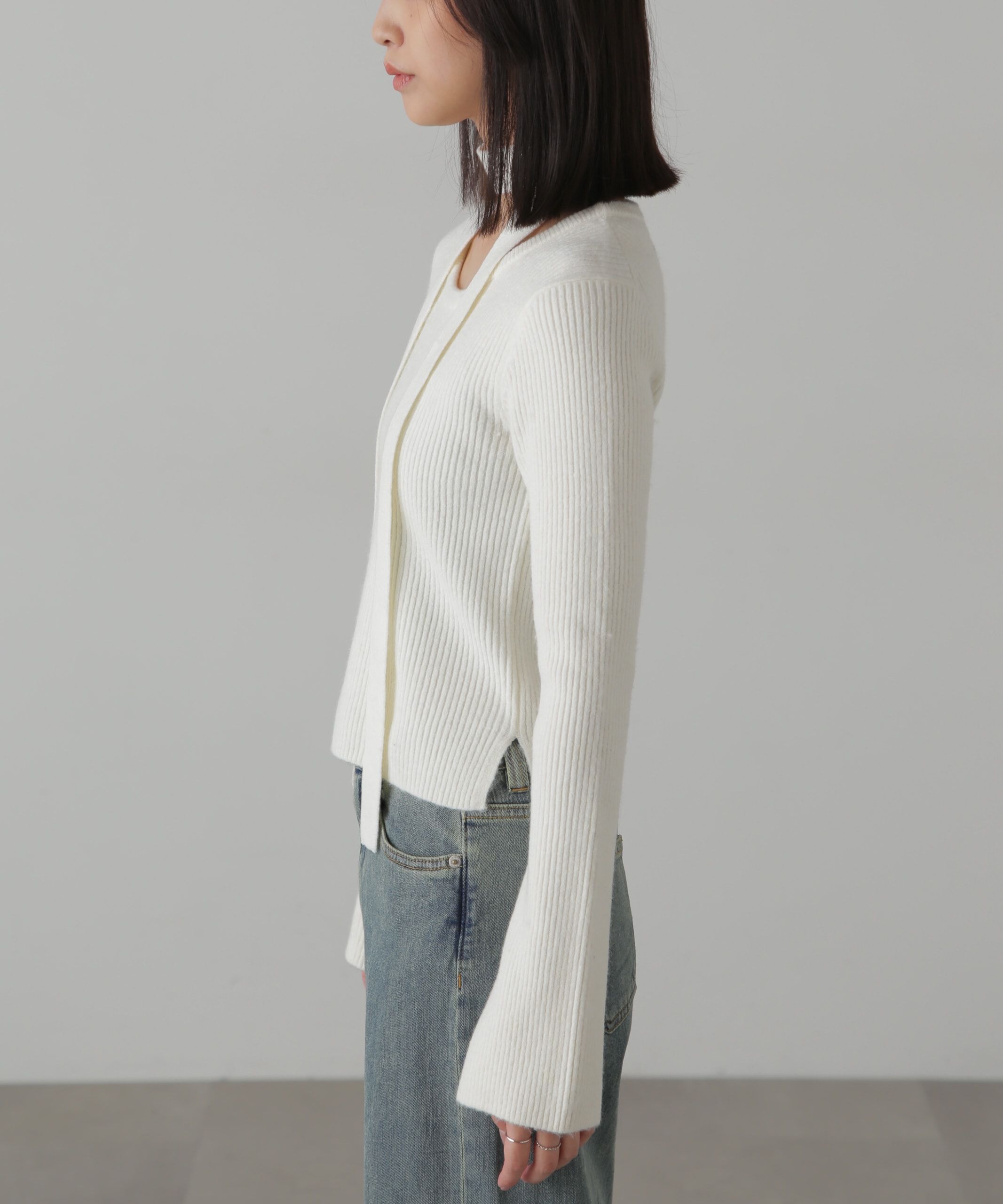  「ボウタイ付きリブニット」|ニット・セーター|