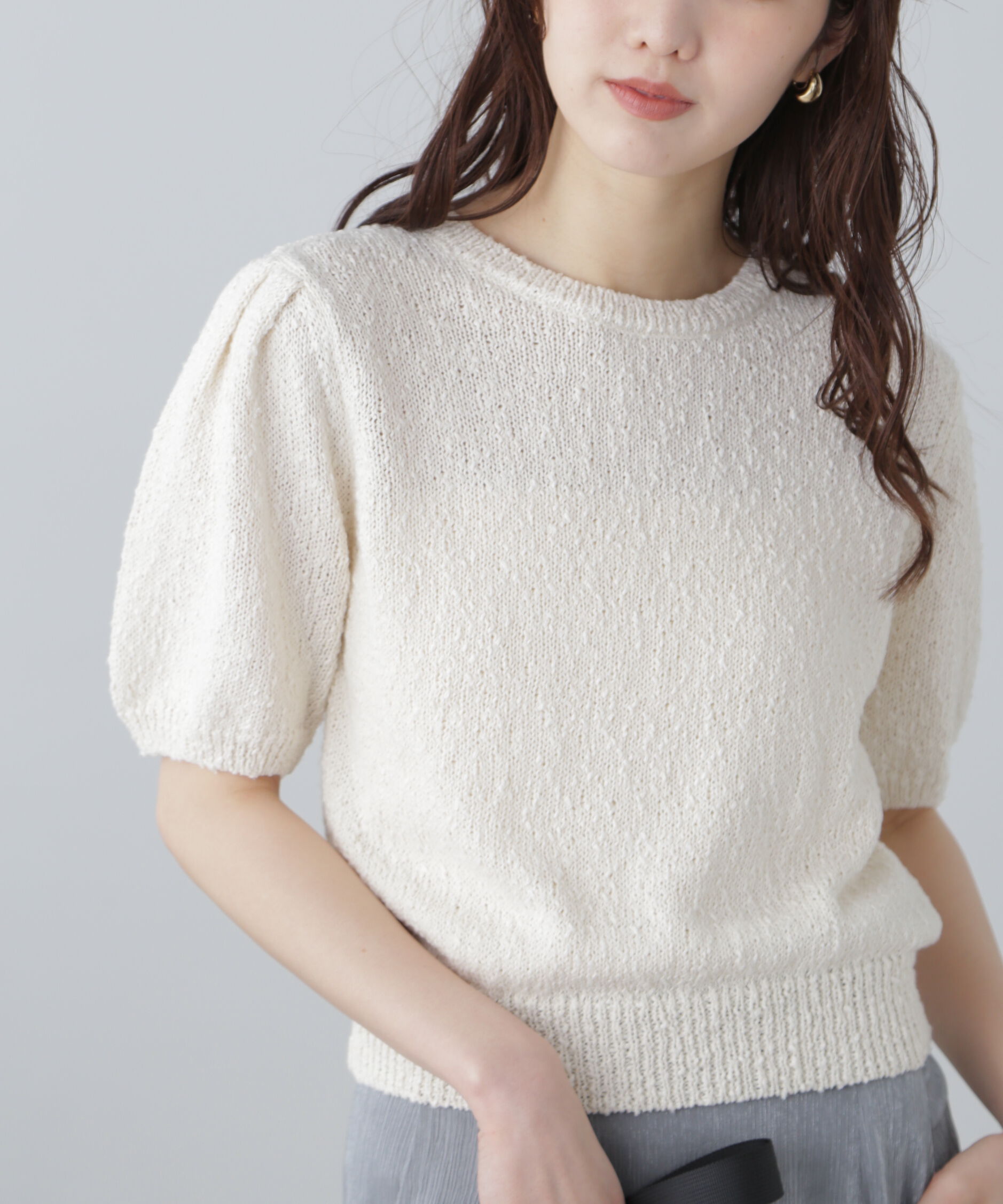  「スラブ編み半袖ニット」|ニット・セーター|