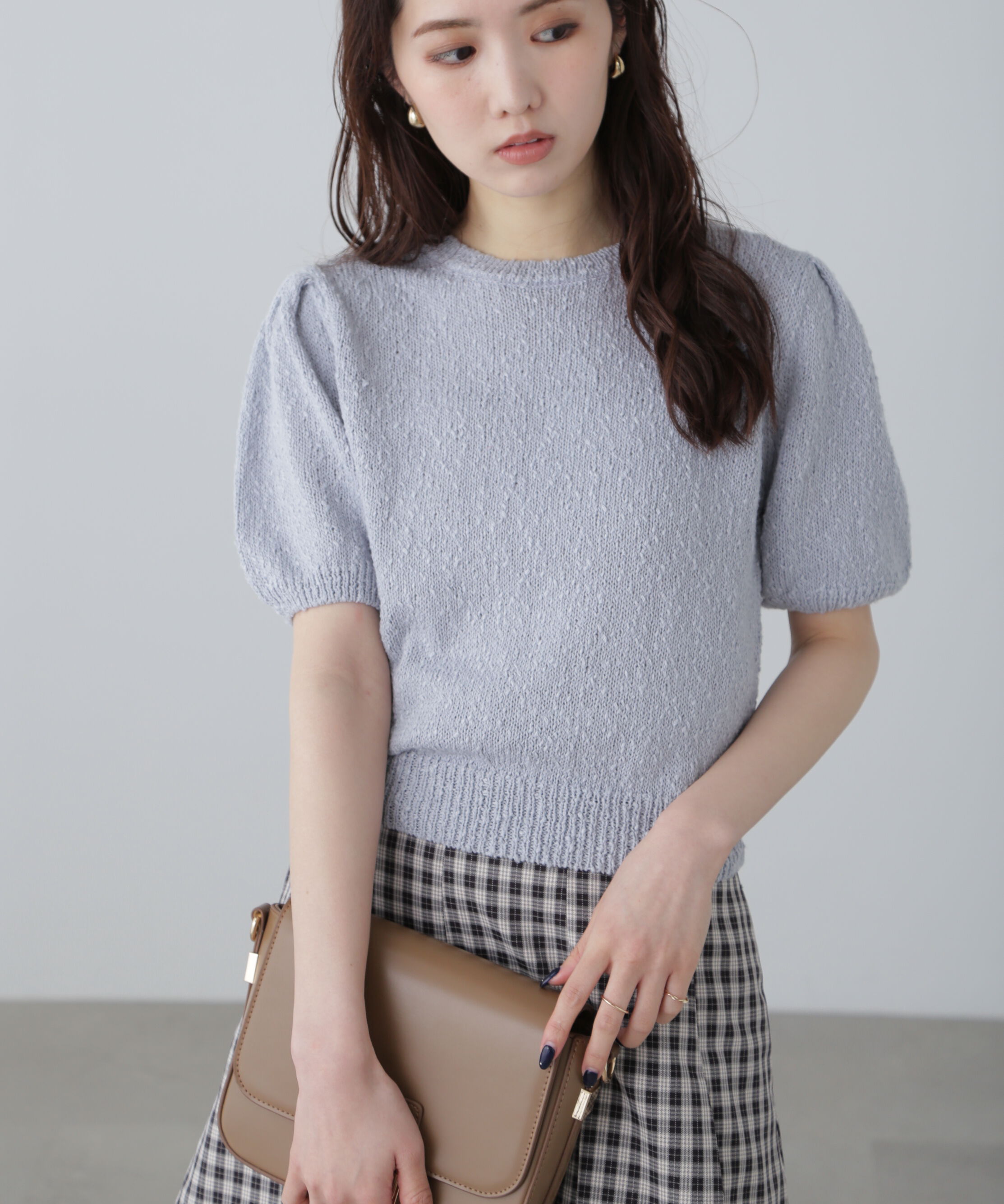  「スラブ編み半袖ニット」|ニット・セーター|