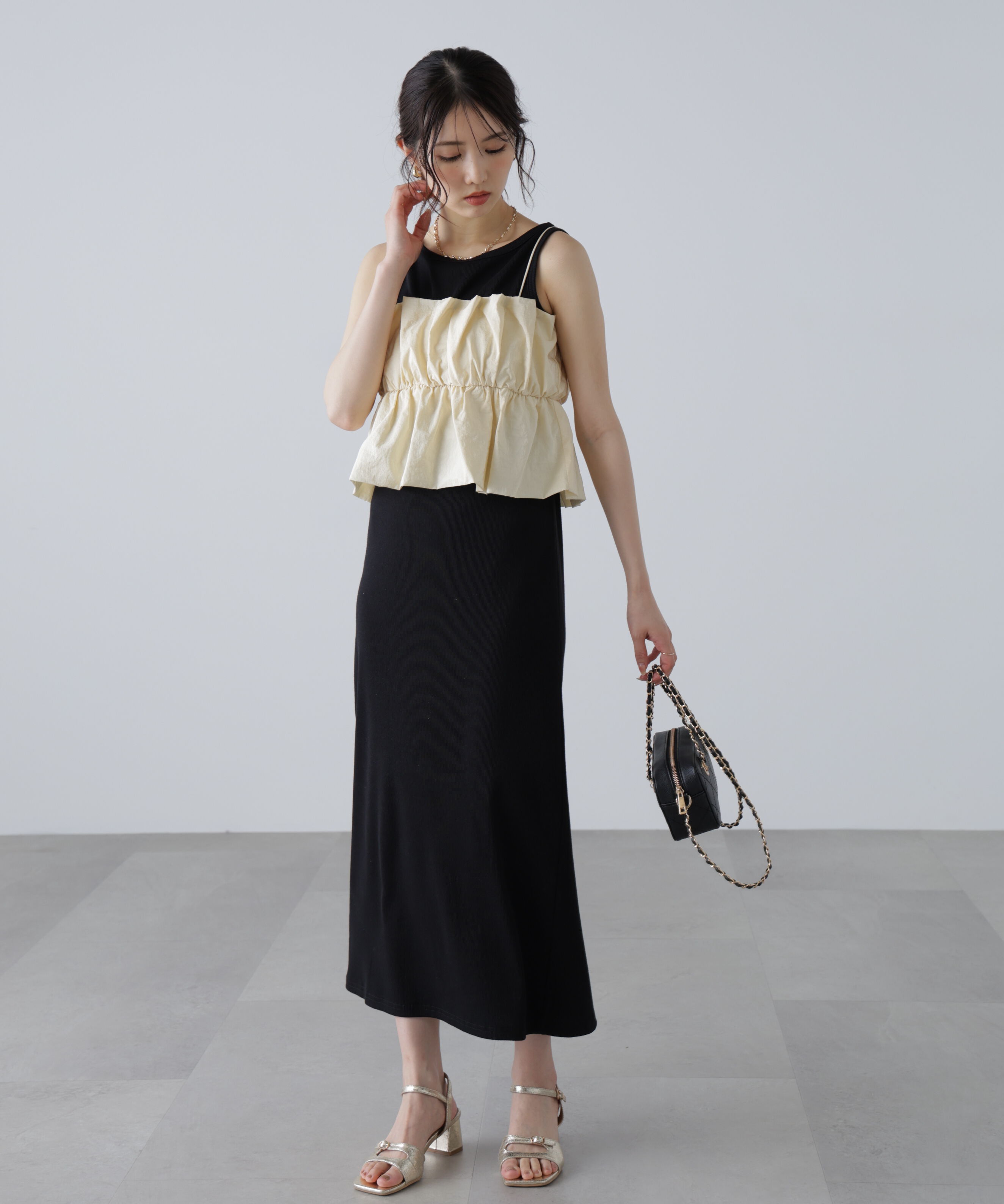  「ボートネックリブタンクトップワンピース」|ワンピース|