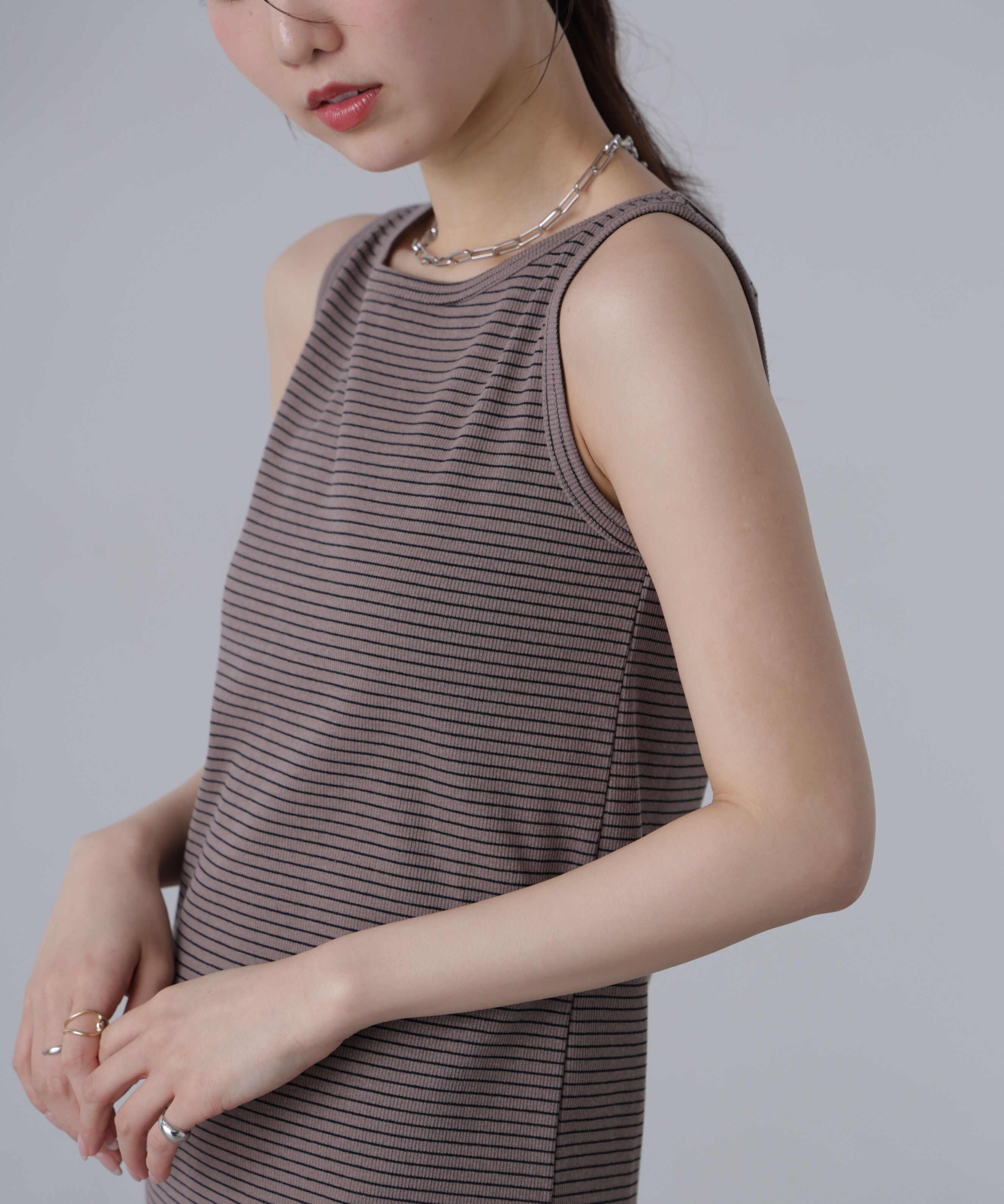  「ボートネックリブタンクトップワンピース」|ワンピース|