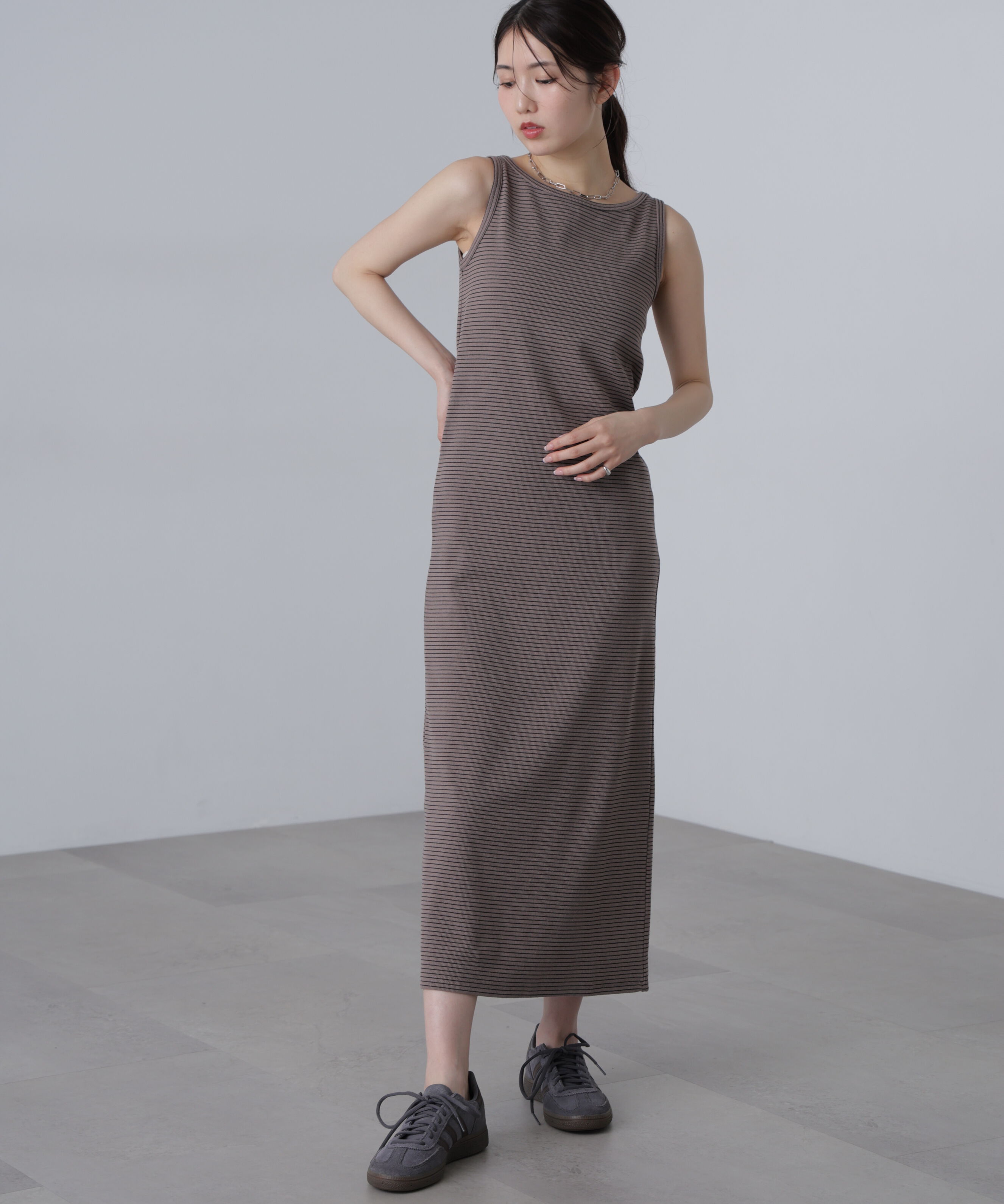  「ボートネックリブタンクトップワンピース」|ワンピース|