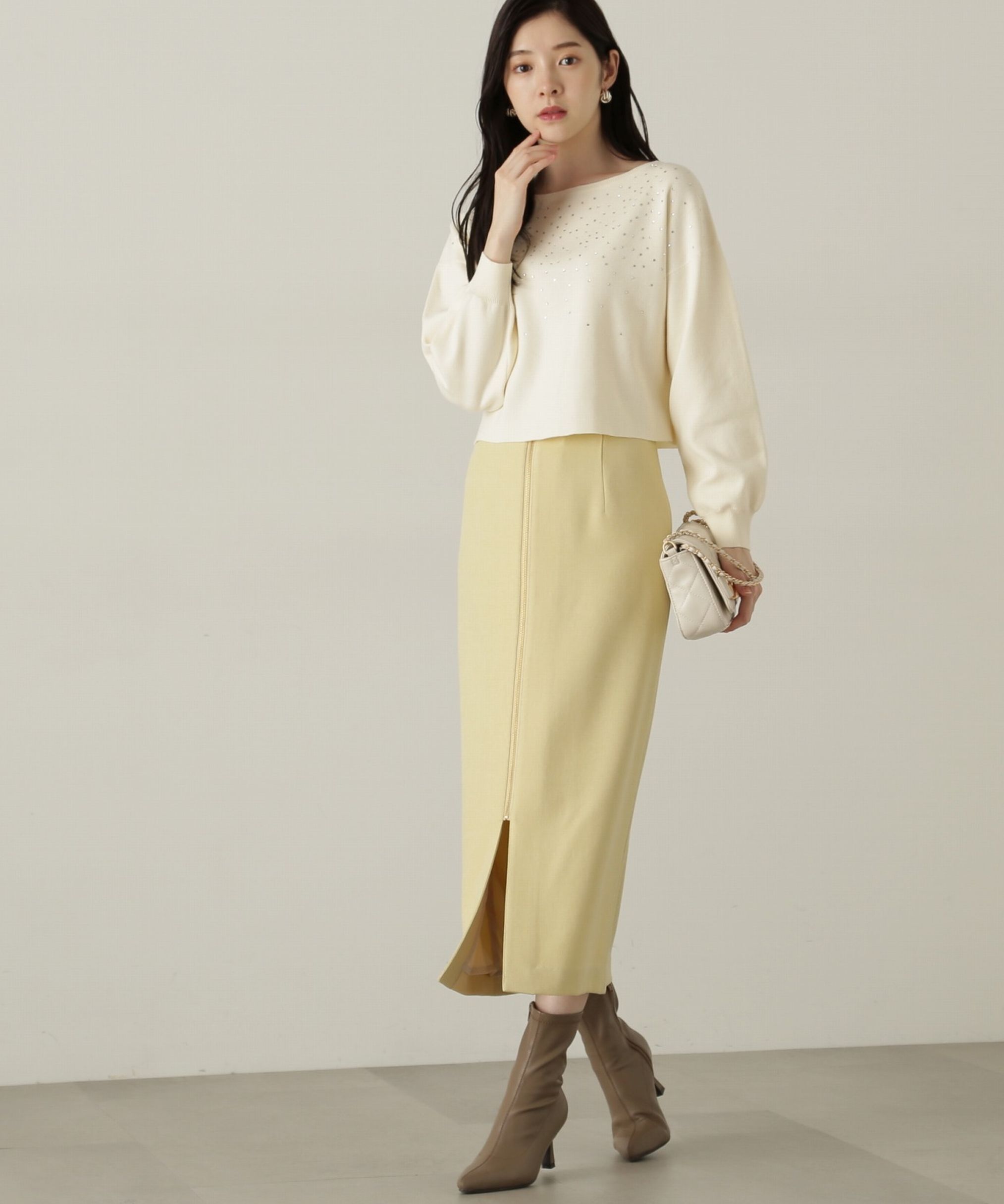 PROPORTION BODY DRESSING「フロントファスナーナロースカート　24AW」|スカート|イエロー