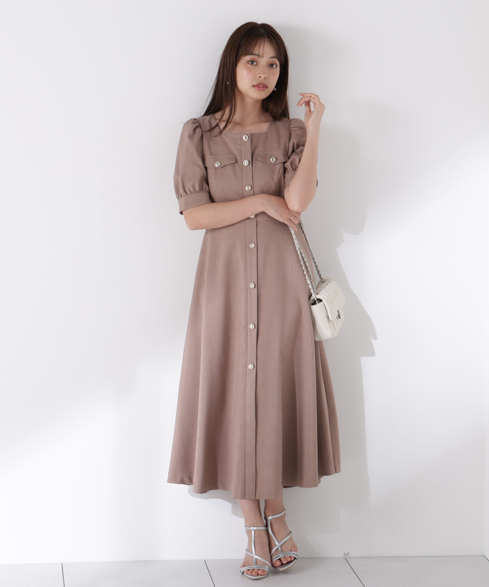 PROPORTION BODY DRESSING「フロント釦スクエアネックワンピース」|ワンピース|ベージュ