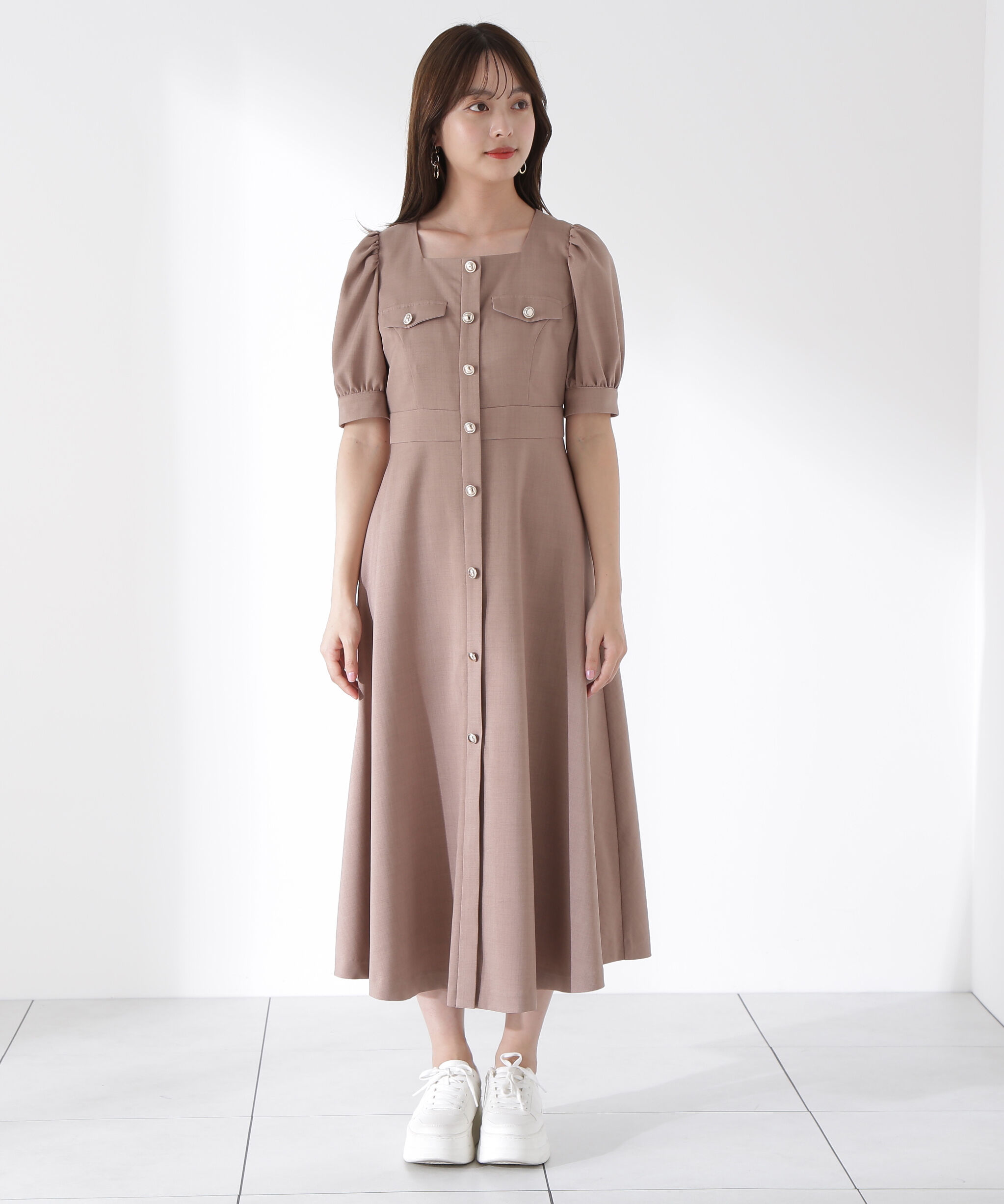 PROPORTION BODY DRESSING「フロント釦スクエアネックワンピース」|ワンピース|