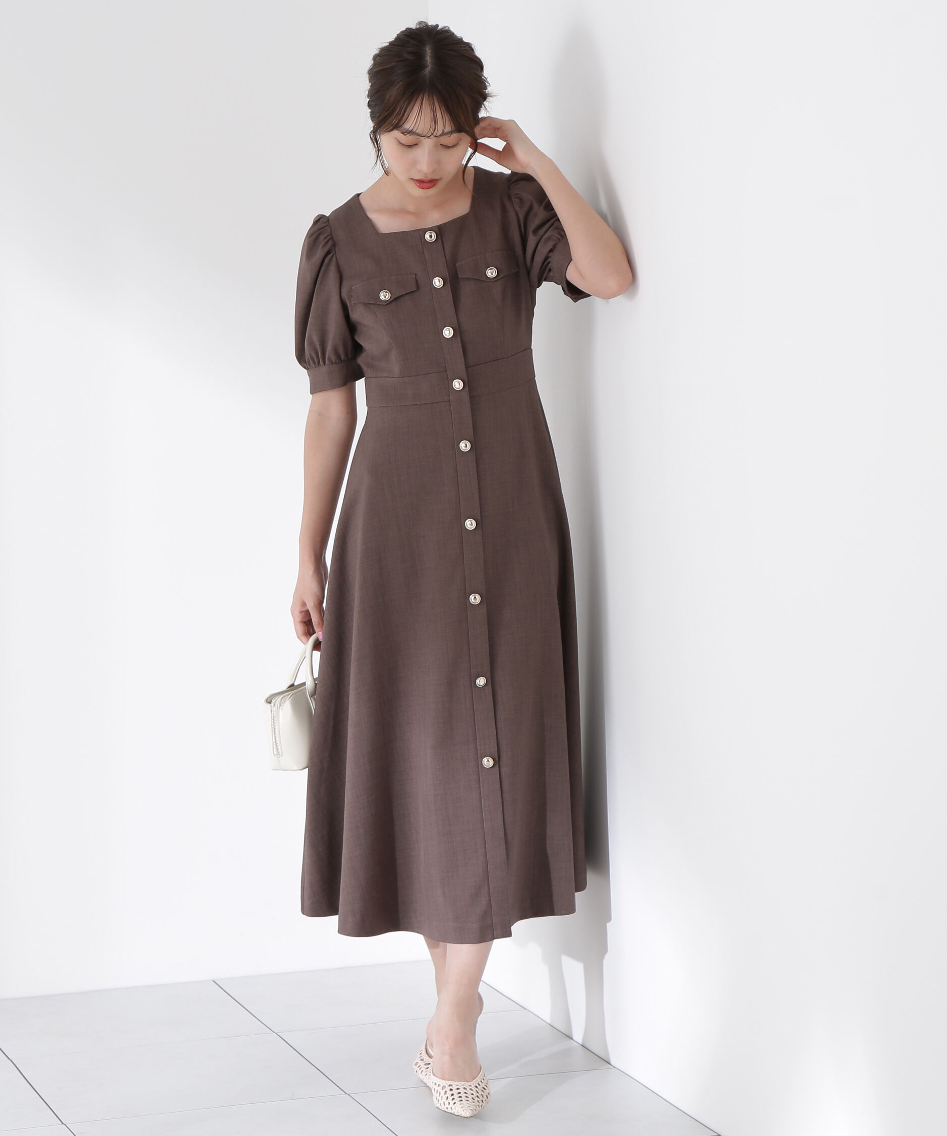 PROPORTION BODY DRESSING「フロント釦スクエアネックワンピース」|ワンピース|