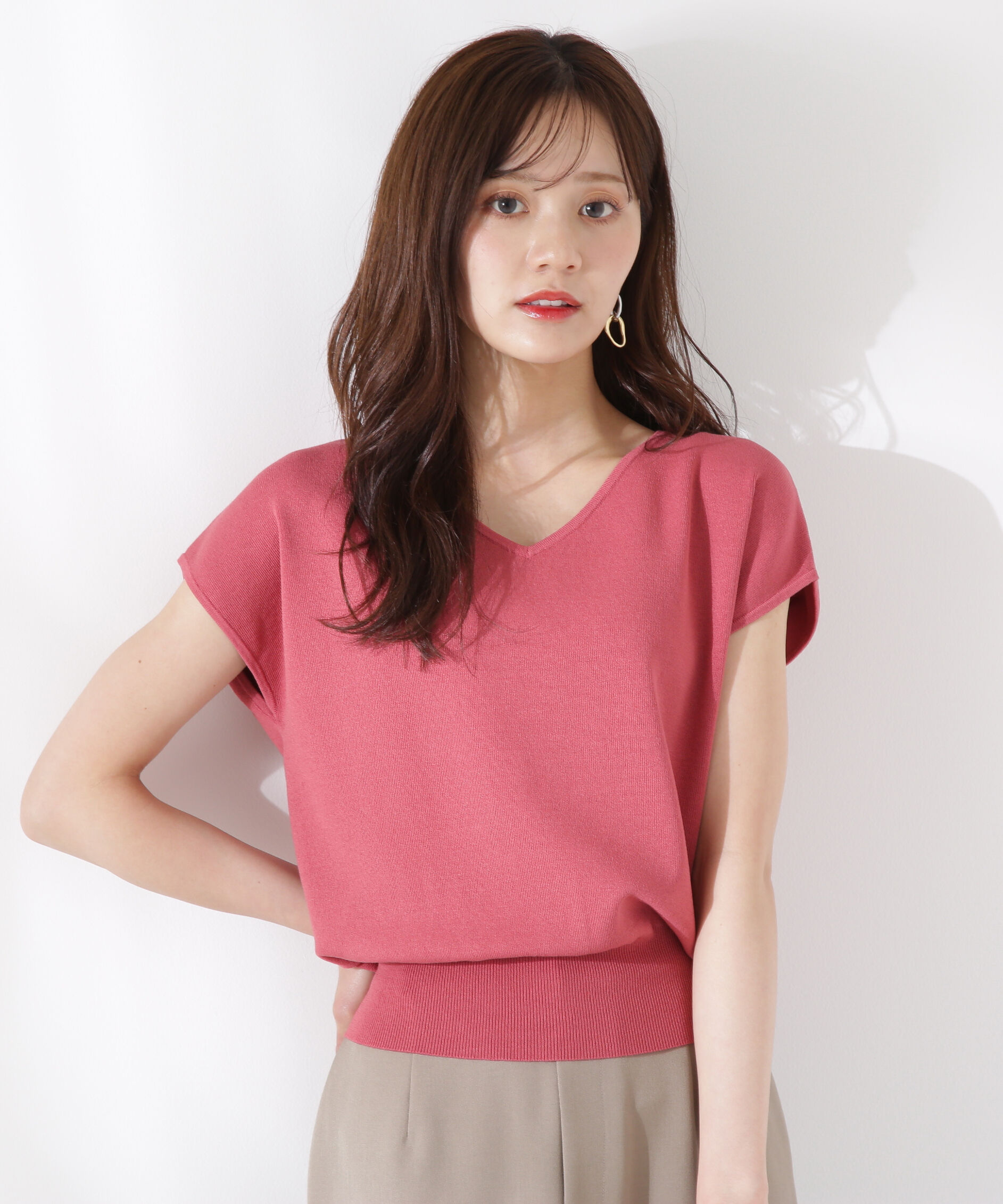 PROPORTION BODY DRESSING「Vネック総針ニット」|ニット・セーター|ピンク