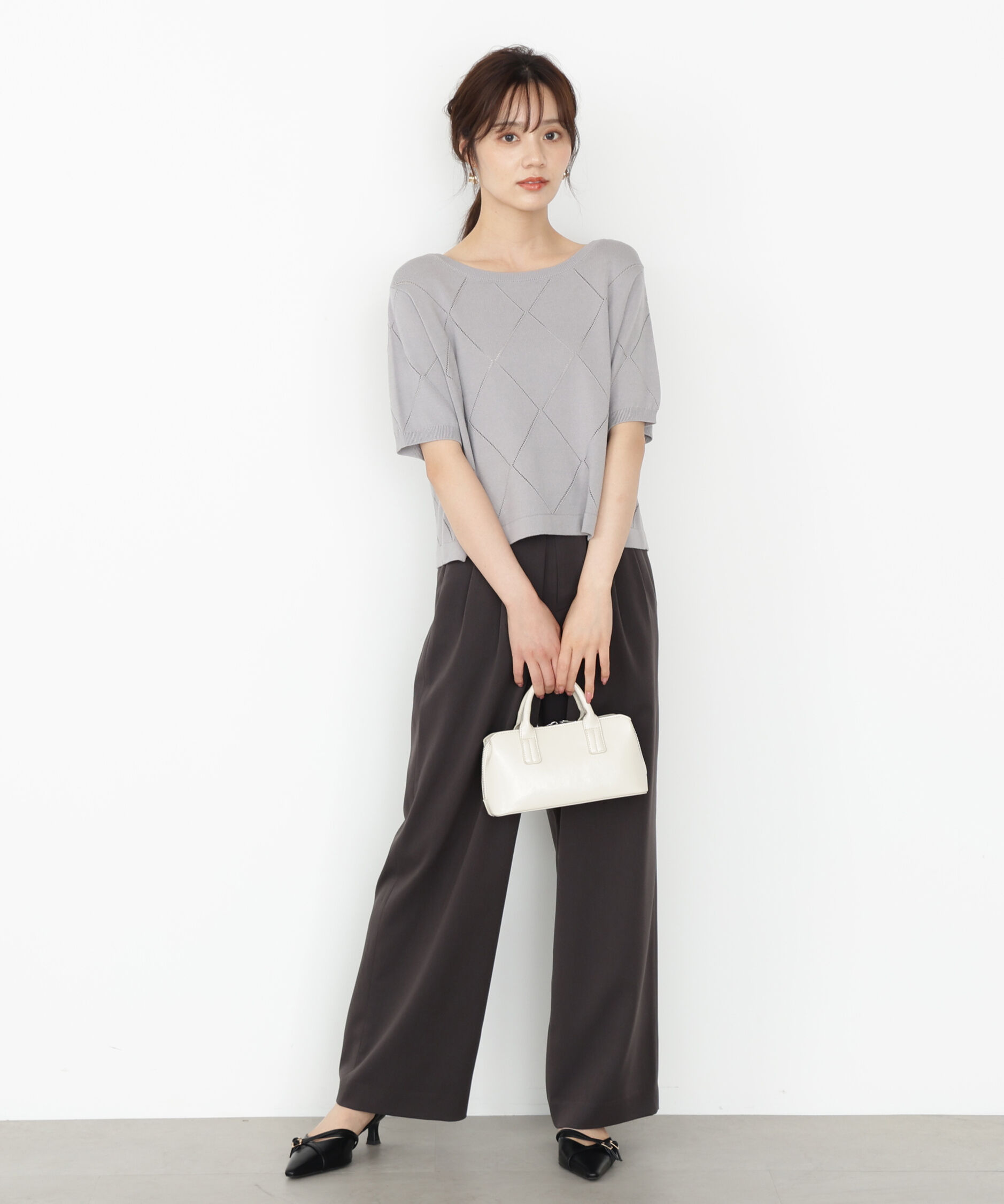 PROPORTION BODY DRESSING「＜ハンドウォッシャブル＞ダイヤ柄半袖ニット 25AW」|ニット・セーター|