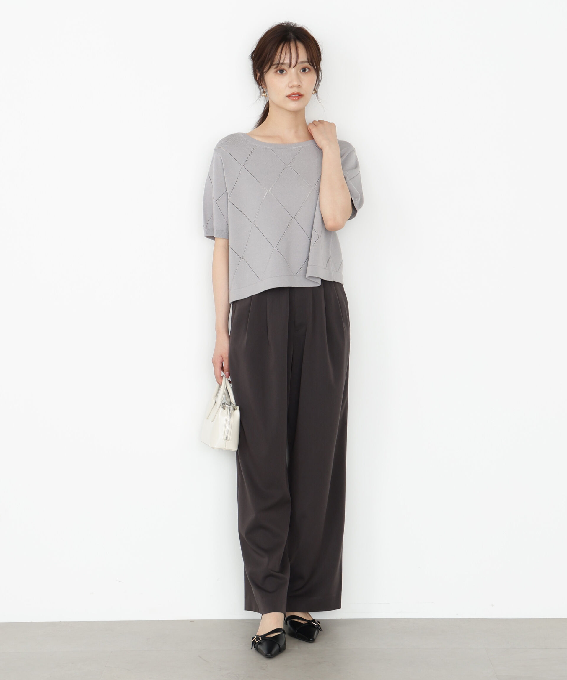 PROPORTION BODY DRESSING「＜ハンドウォッシャブル＞ダイヤ柄半袖ニット 25AW」|ニット・セーター|