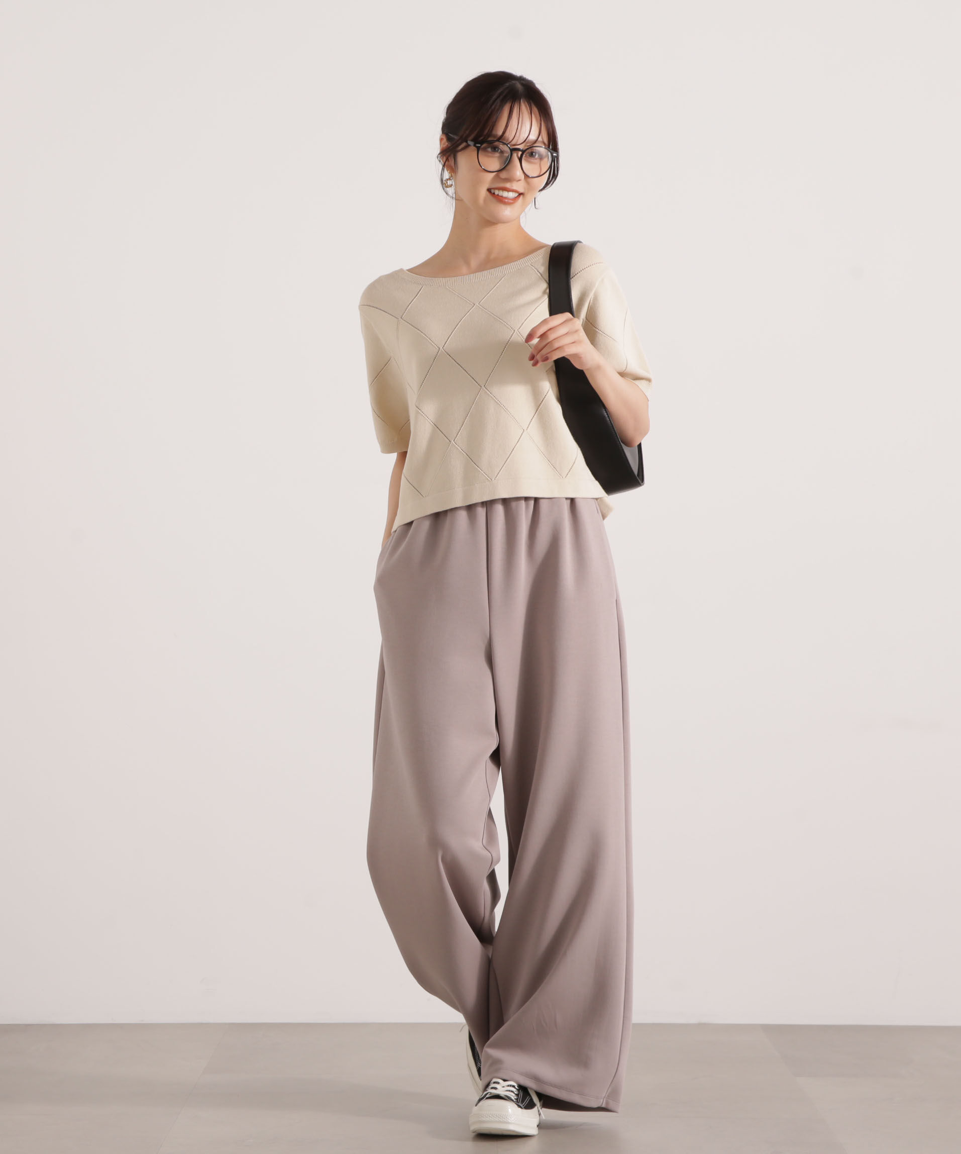 PROPORTION BODY DRESSING「＜ハンドウォッシャブル＞ダイヤ柄半袖ニット 25AW」|ニット・セーター|