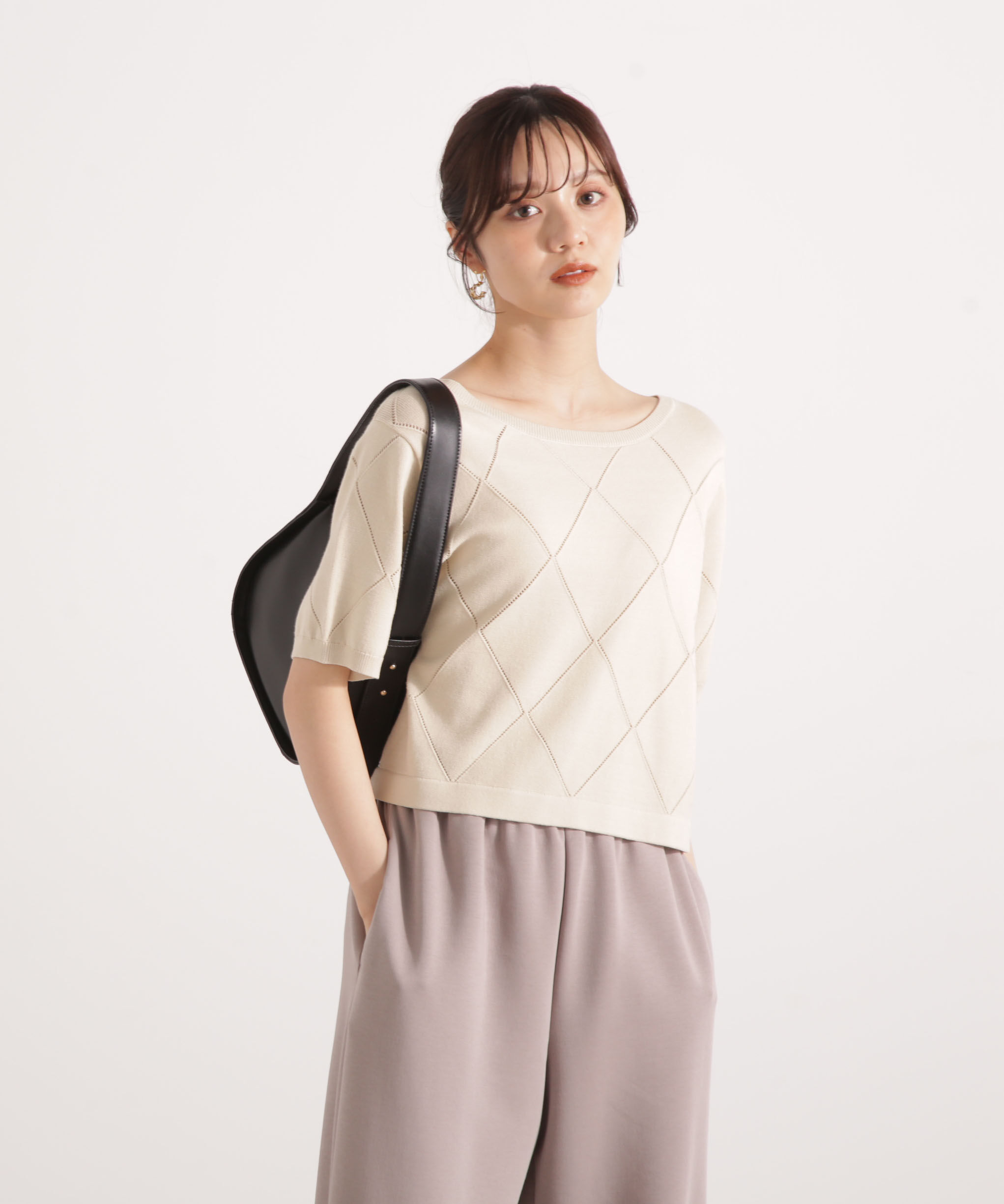 PROPORTION BODY DRESSING「＜ハンドウォッシャブル＞ダイヤ柄半袖ニット 25AW」|ニット・セーター|