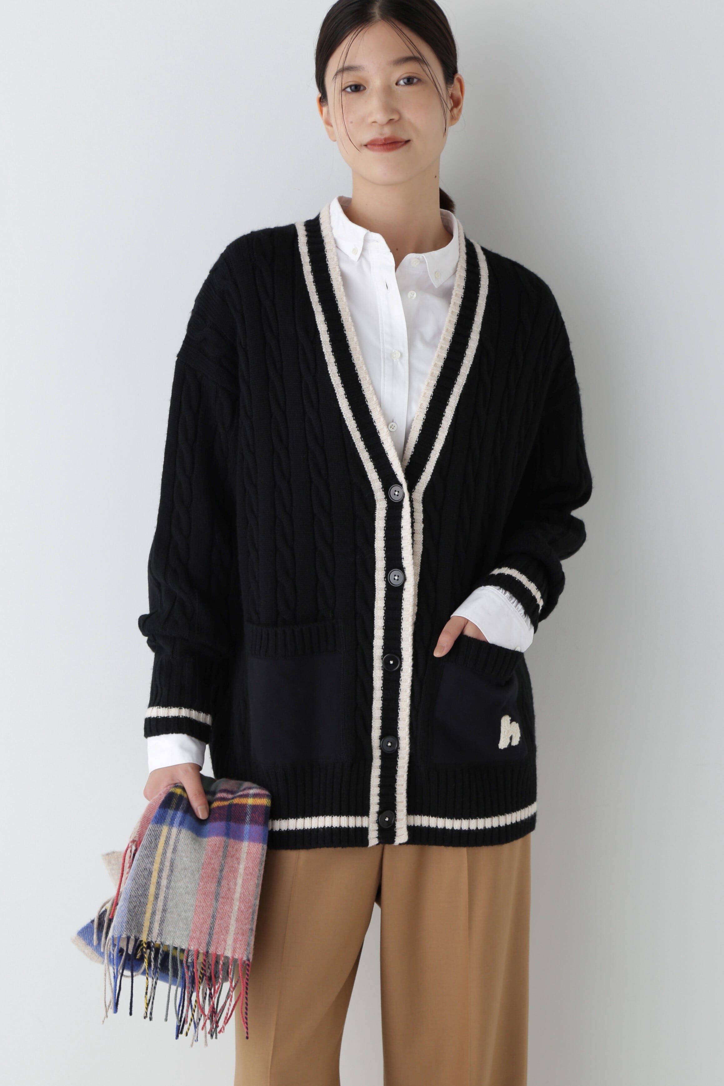  「◆裏毛コンビプレッピーカーディガン」|ニット・セーター|ブラック