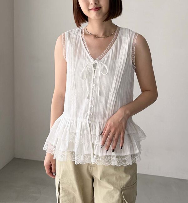 archives「コットンレースペプラムブラウス」|シャツ・ブラウス|OFF WHITE