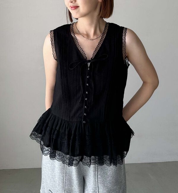 archives「コットンレースペプラムブラウス」|シャツ・ブラウス|BLACK