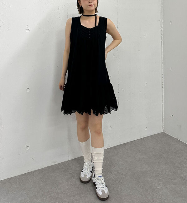 archives「スカラップコットンレースノースリミニワンピース」|チュニック|BLACK