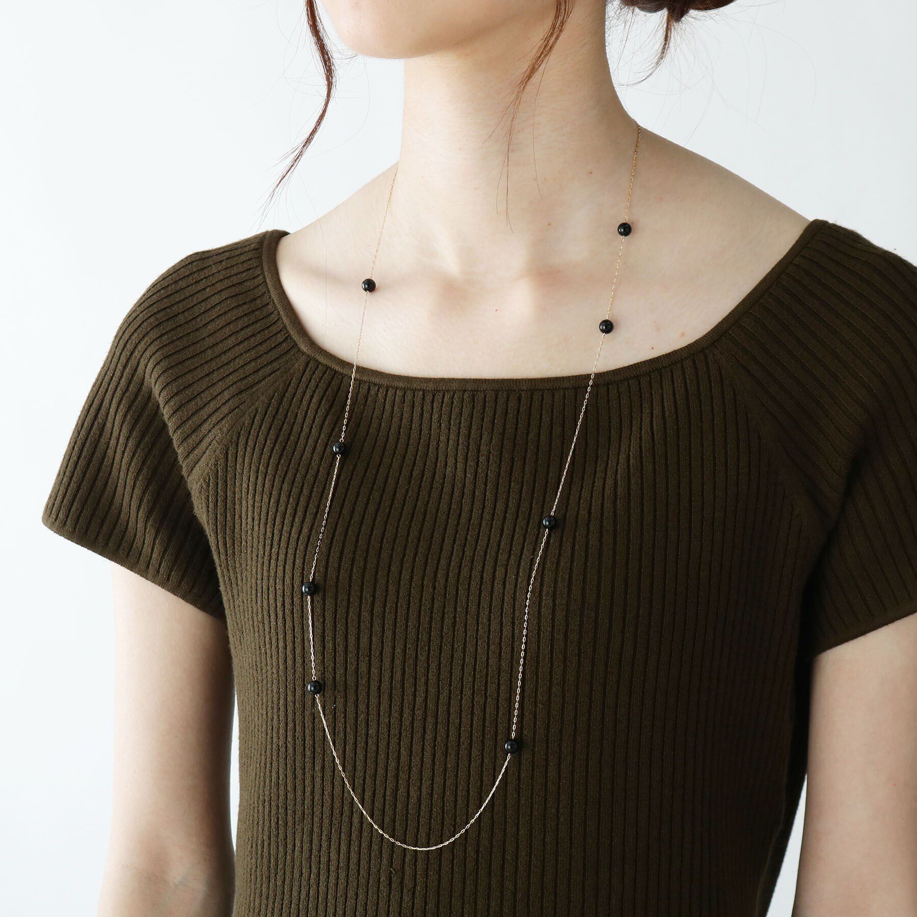 COCOSHNIK「K10カラーストーン（オニキス） ステーションネックレス」|ネックレス|