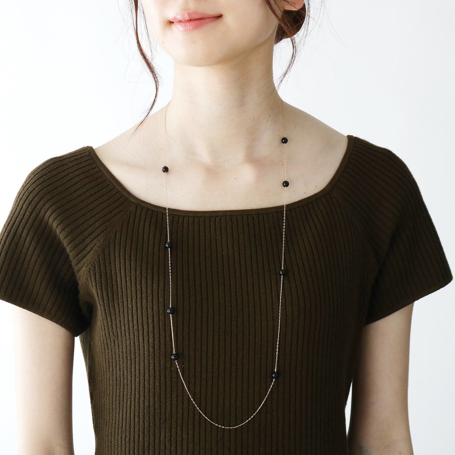 COCOSHNIK「K10カラーストーン（オニキス） ステーションネックレス」|ネックレス|