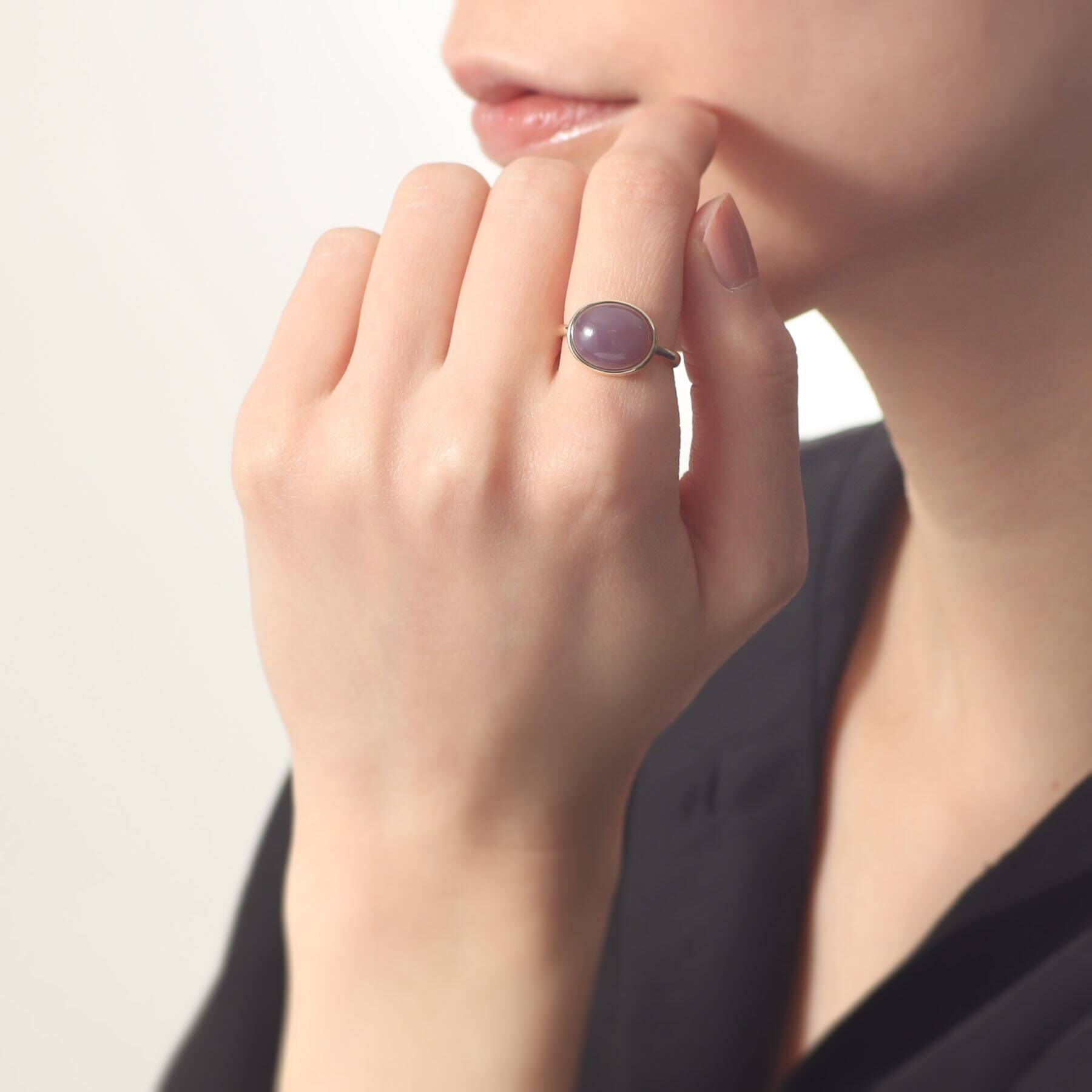 COCOSHNIK「K10パープルカルセドニー オーバルカボション リング」|リング|