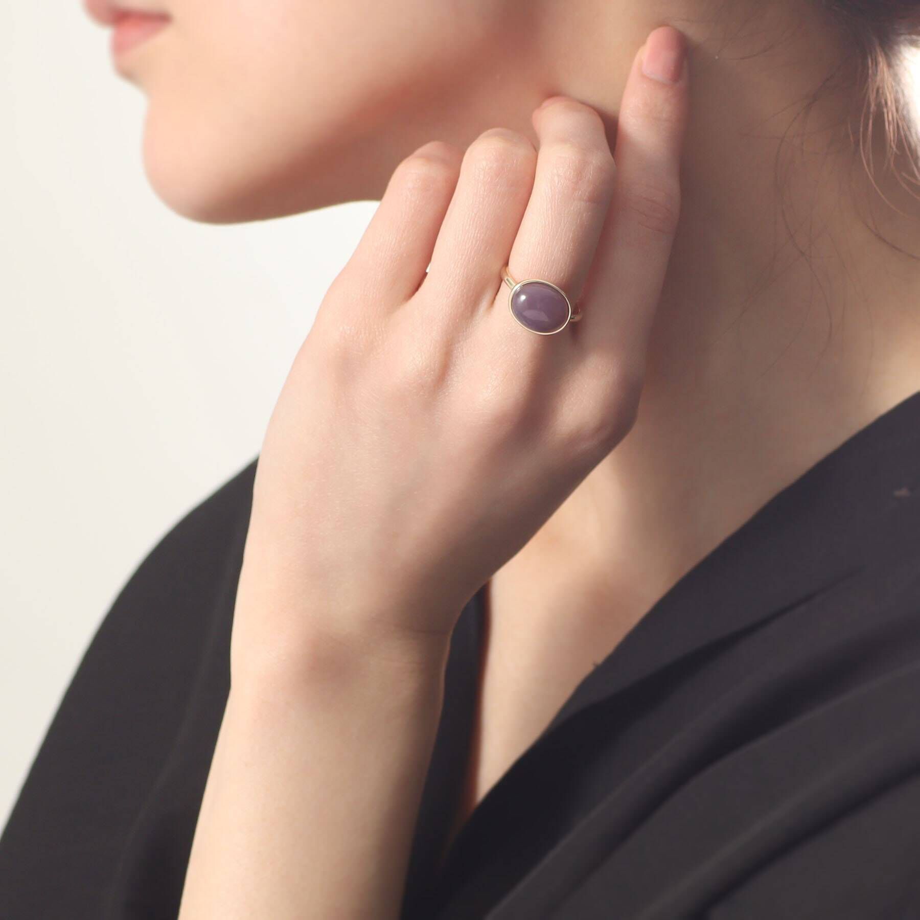 COCOSHNIK「K10パープルカルセドニー オーバルカボション リング」|リング|