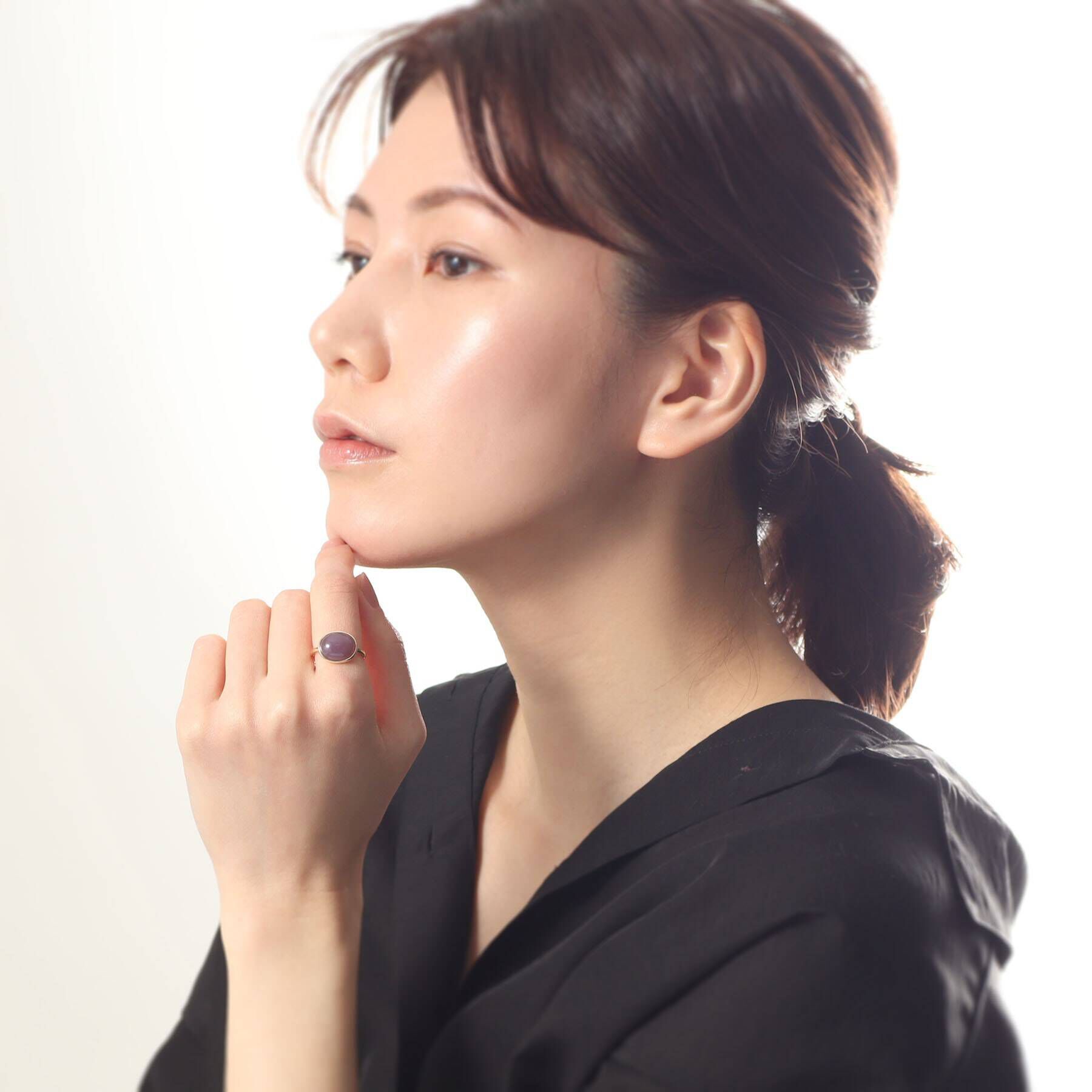 COCOSHNIK「K10パープルカルセドニー オーバルカボション リング」|リング|