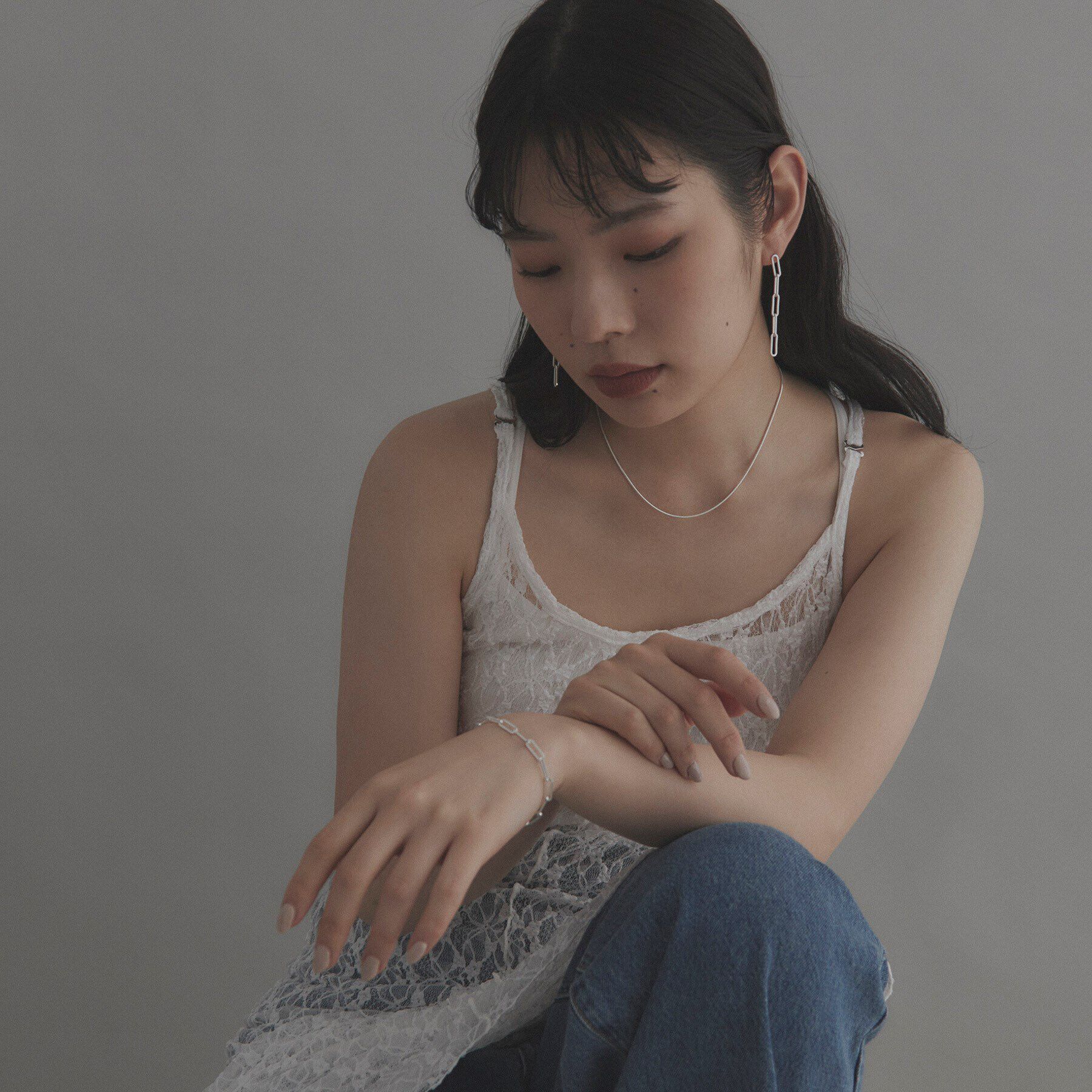 COCOSHNIK ONKITSCH「シルバー チェーンピアス フラットケーブルストレート」|ピアス|