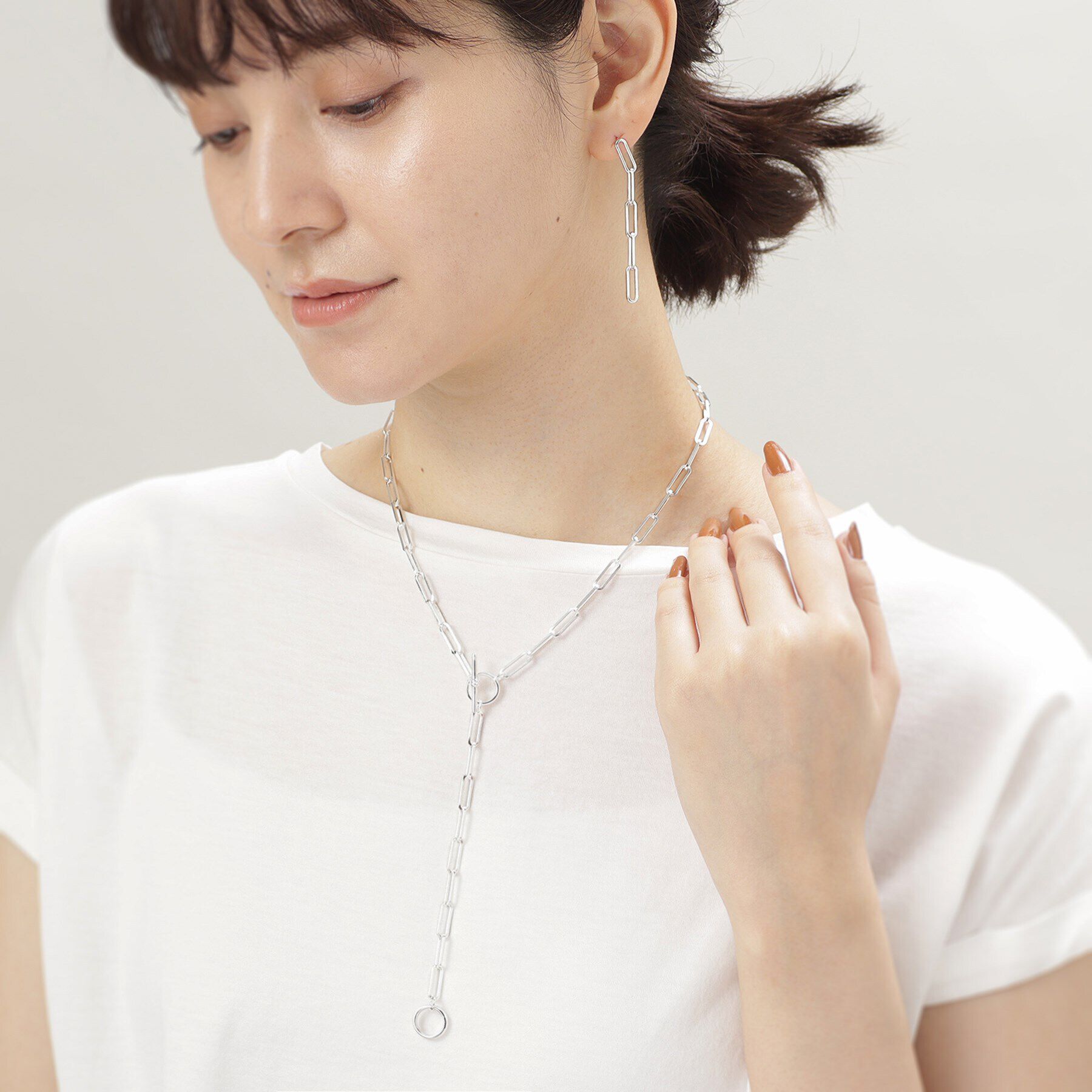 COCOSHNIK ONKITSCH「シルバー チェーンピアス フラットケーブルストレート」|ピアス|