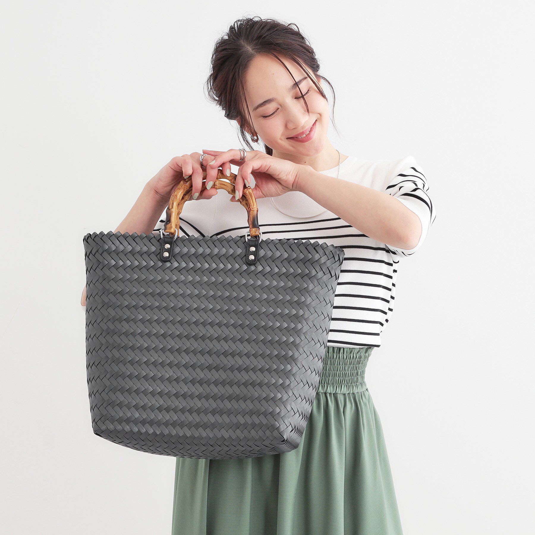 SHOO･LA･RUE「雑材風メッシュトートバッグ」|トートバッグ|ブラック(019)