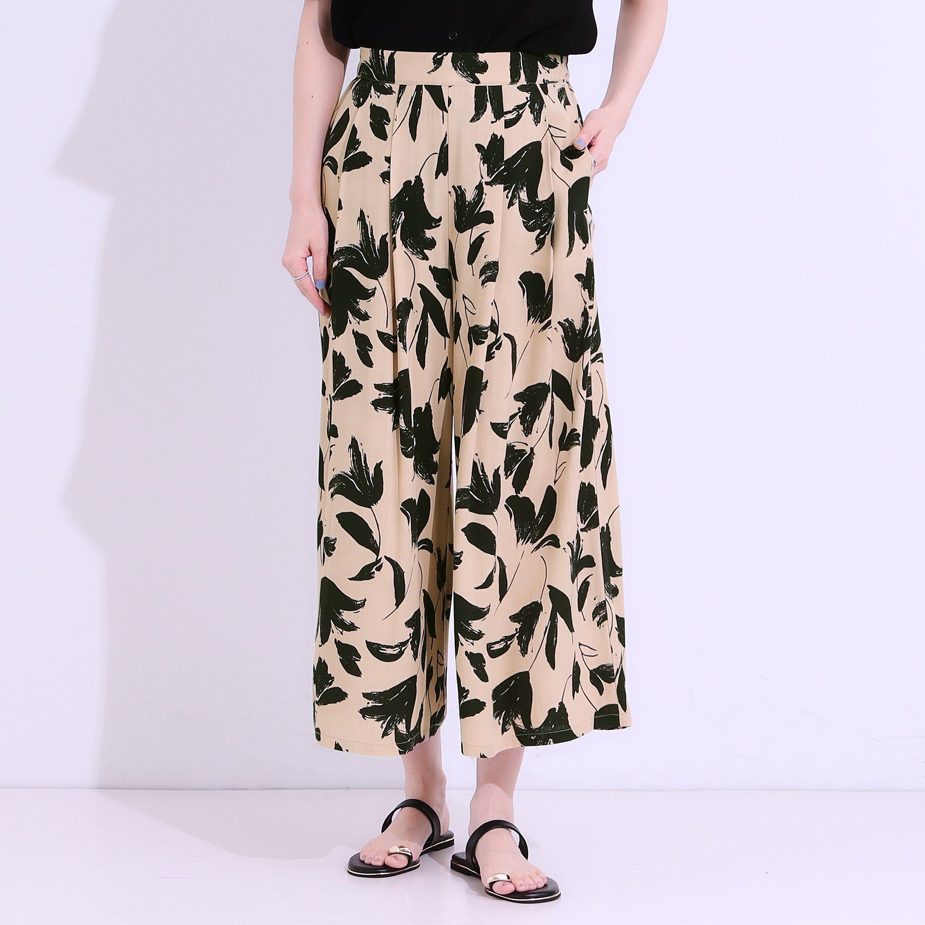 SHOO･LA･RUE「【S-LL/ひんやり】いつものコーデを華やかに 柄アソート 麻調ガウチョパンツ」|その他|