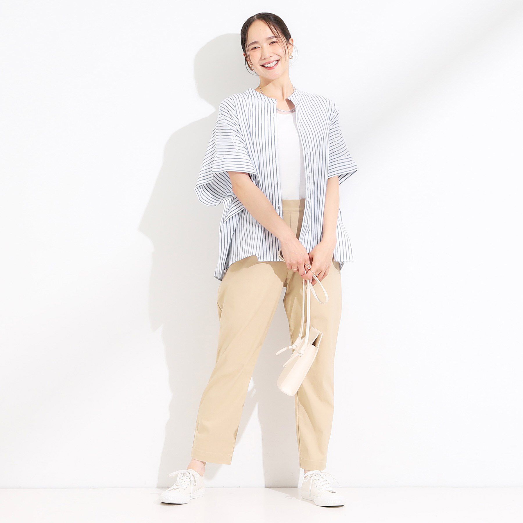 SHOO･LA･RUE「きれいめカジュアルに ラメストライプ ポンチョ風シャツ」|シャツ・ブラウス|