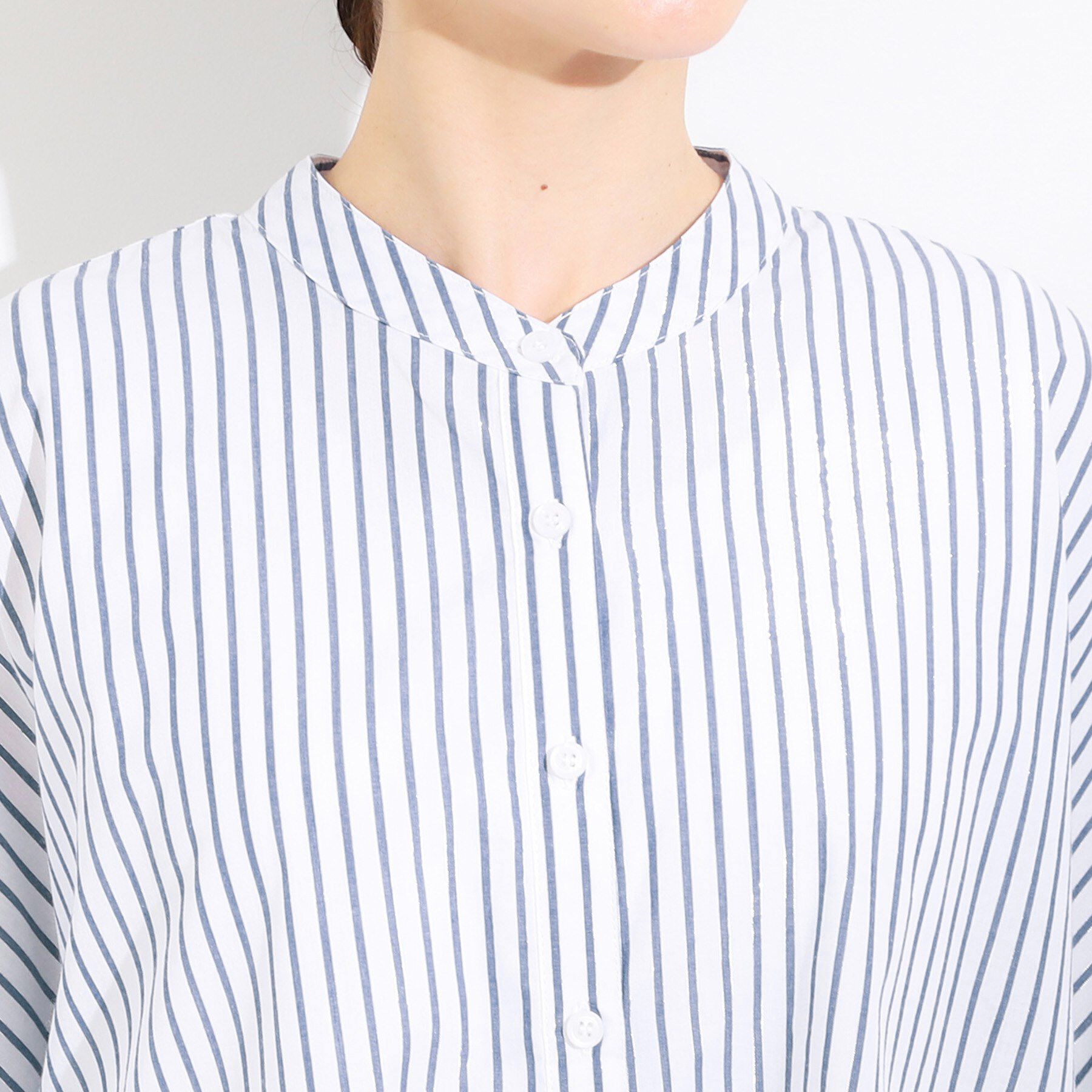 SHOO･LA･RUE「きれいめカジュアルに ラメストライプ ポンチョ風シャツ」|シャツ・ブラウス|