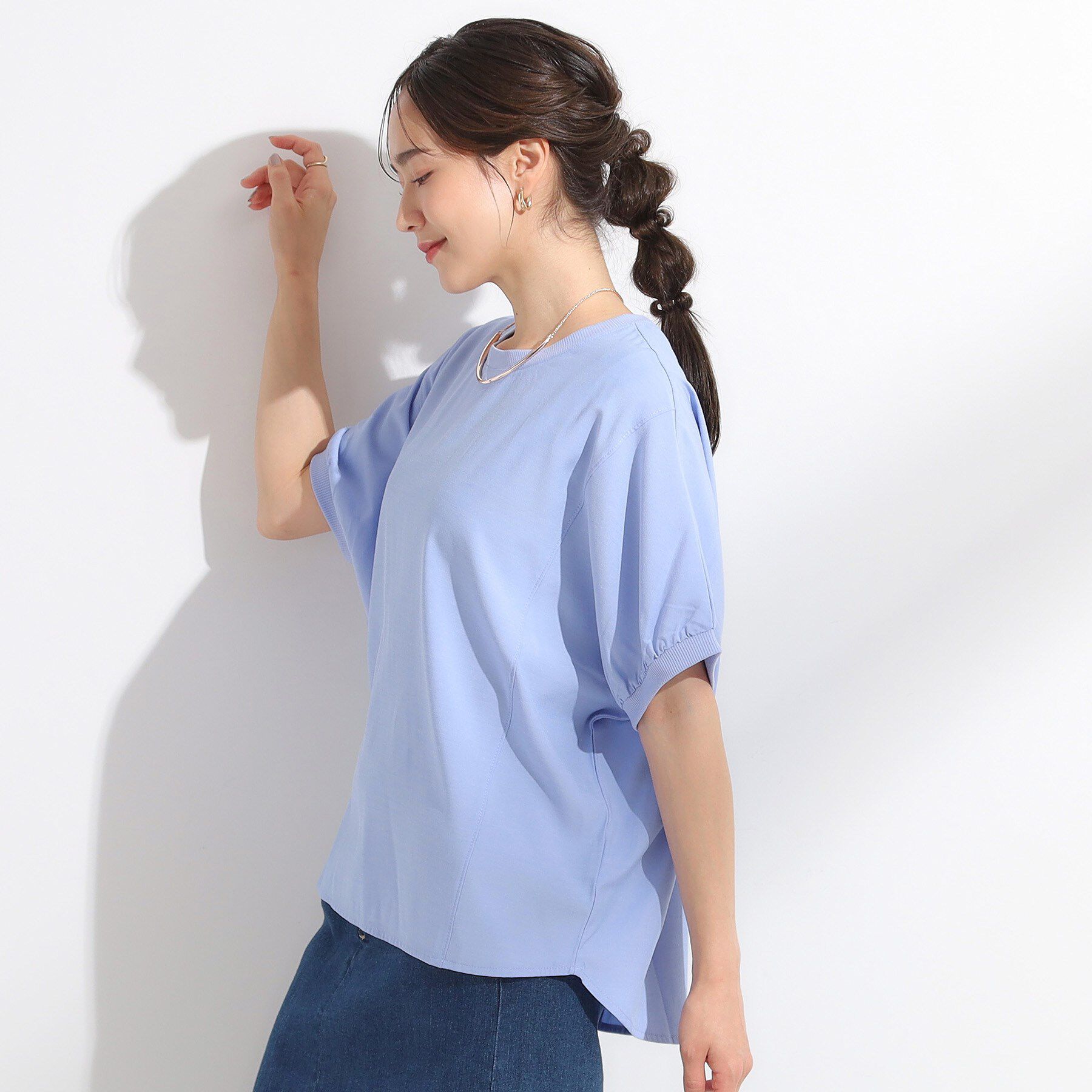 SHOO･LA･RUE「【ひんやり/洗濯後しわになりにくい】リブ切り替えドルマンブラウス」|シャツ・ブラウス|