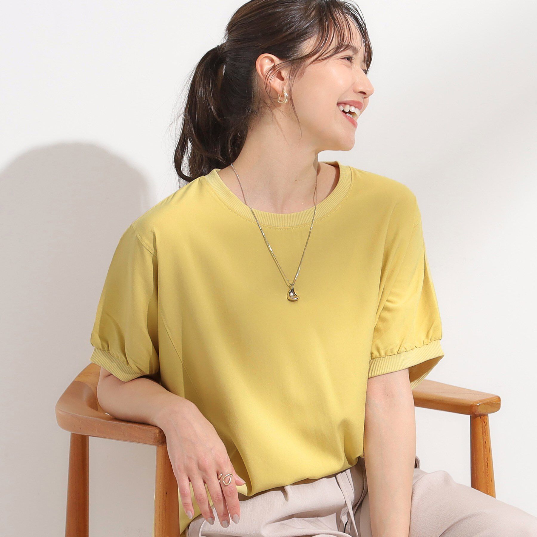 SHOO･LA･RUE「【ひんやり/洗濯後しわになりにくい】リブ切り替えドルマンブラウス」|シャツ・ブラウス|イエロー(031)